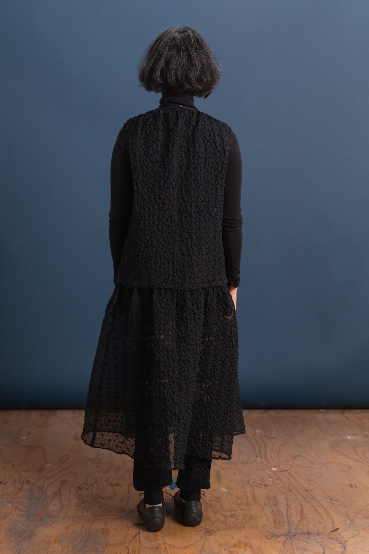 FULL BODY GATHERED DRESS IN EMBROIDERED ORGANZA