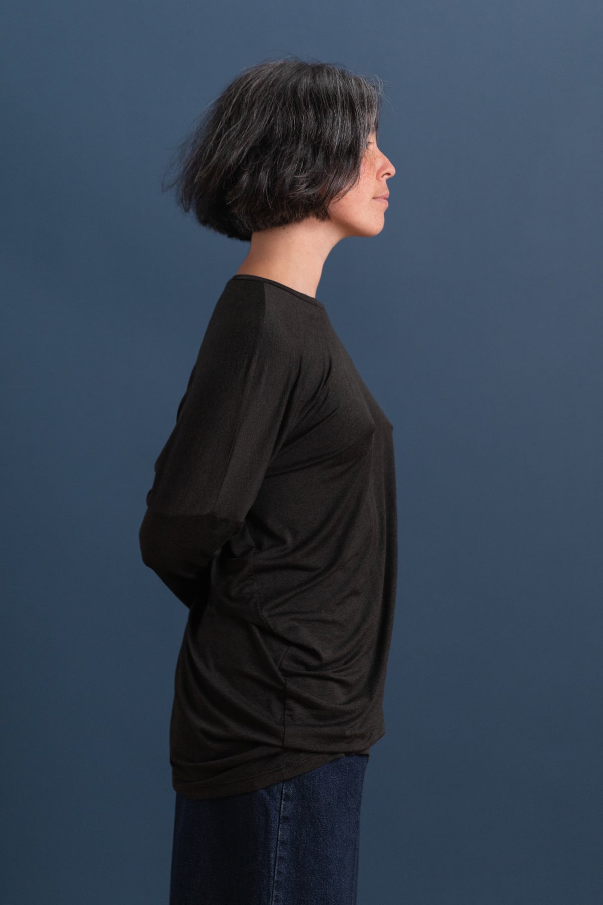 TWISTED JERSEY LONG SLEEVE IN CHARCOAL VISCOSE