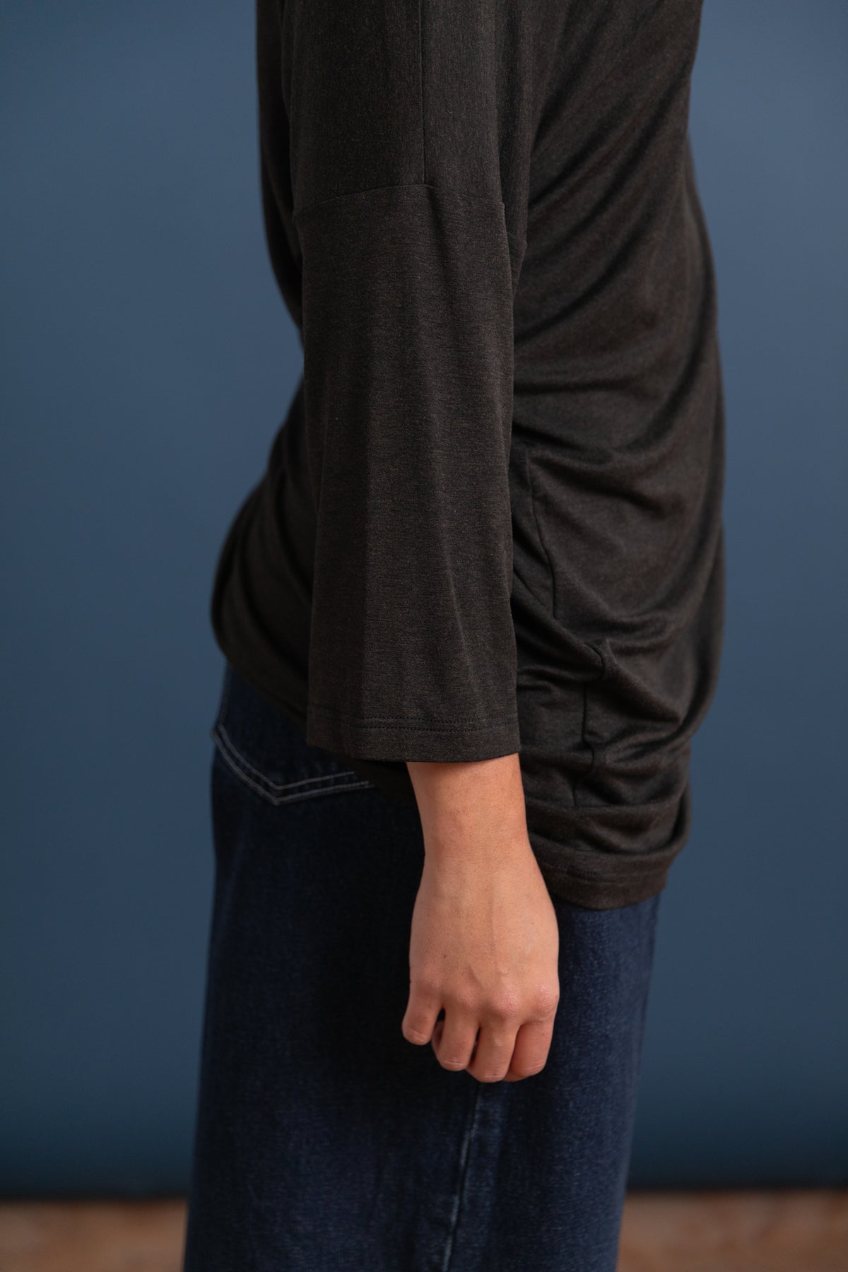 TWISTED JERSEY LONG SLEEVE IN CHARCOAL VISCOSE