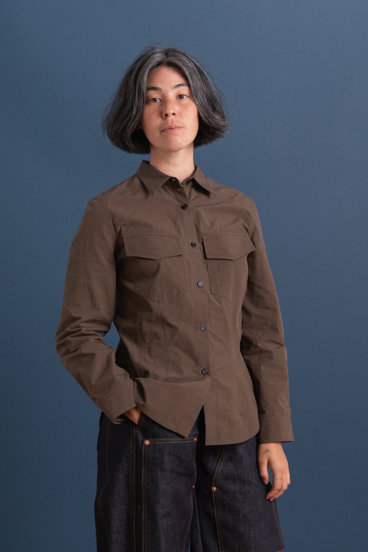 UTILITY SHIRT IN COTTON POPLIN MICRO HOUNDSTOOTH