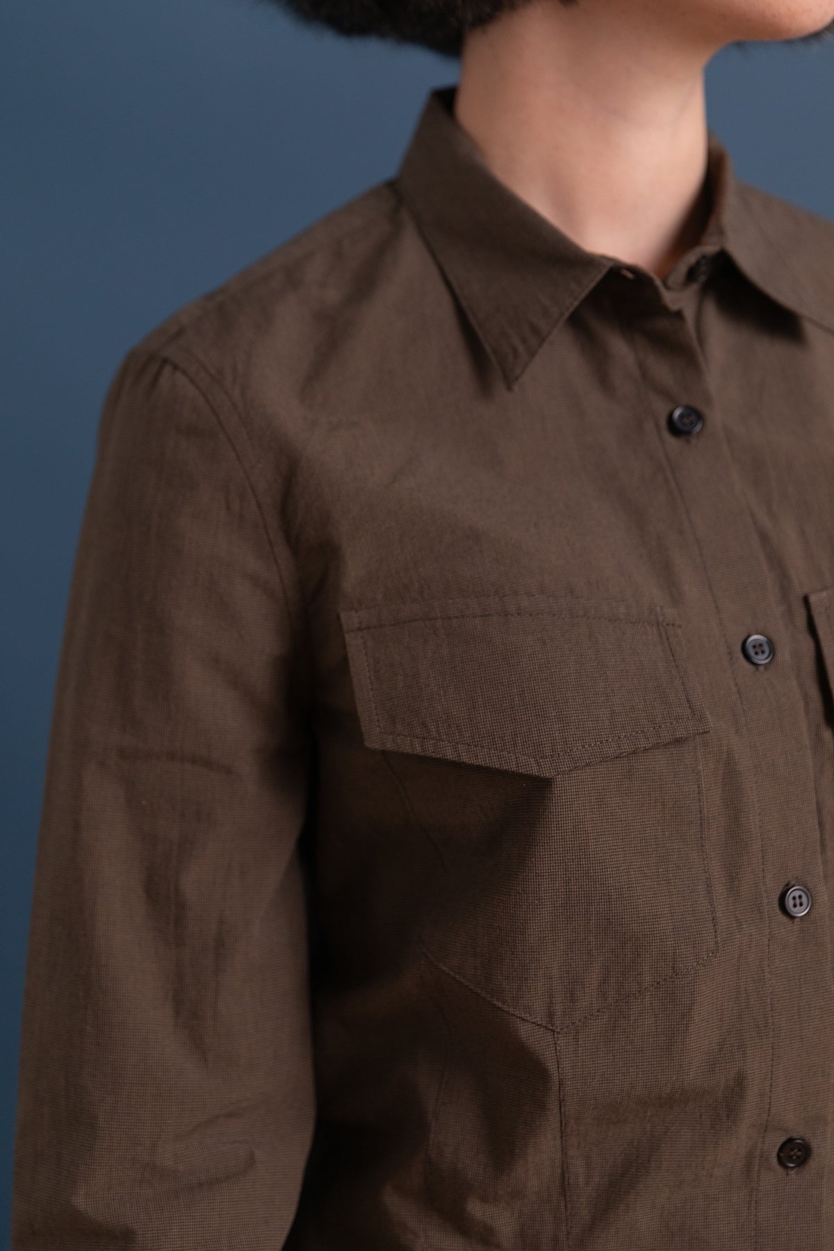UTILITY SHIRT IN COTTON POPLIN MICRO HOUNDSTOOTH