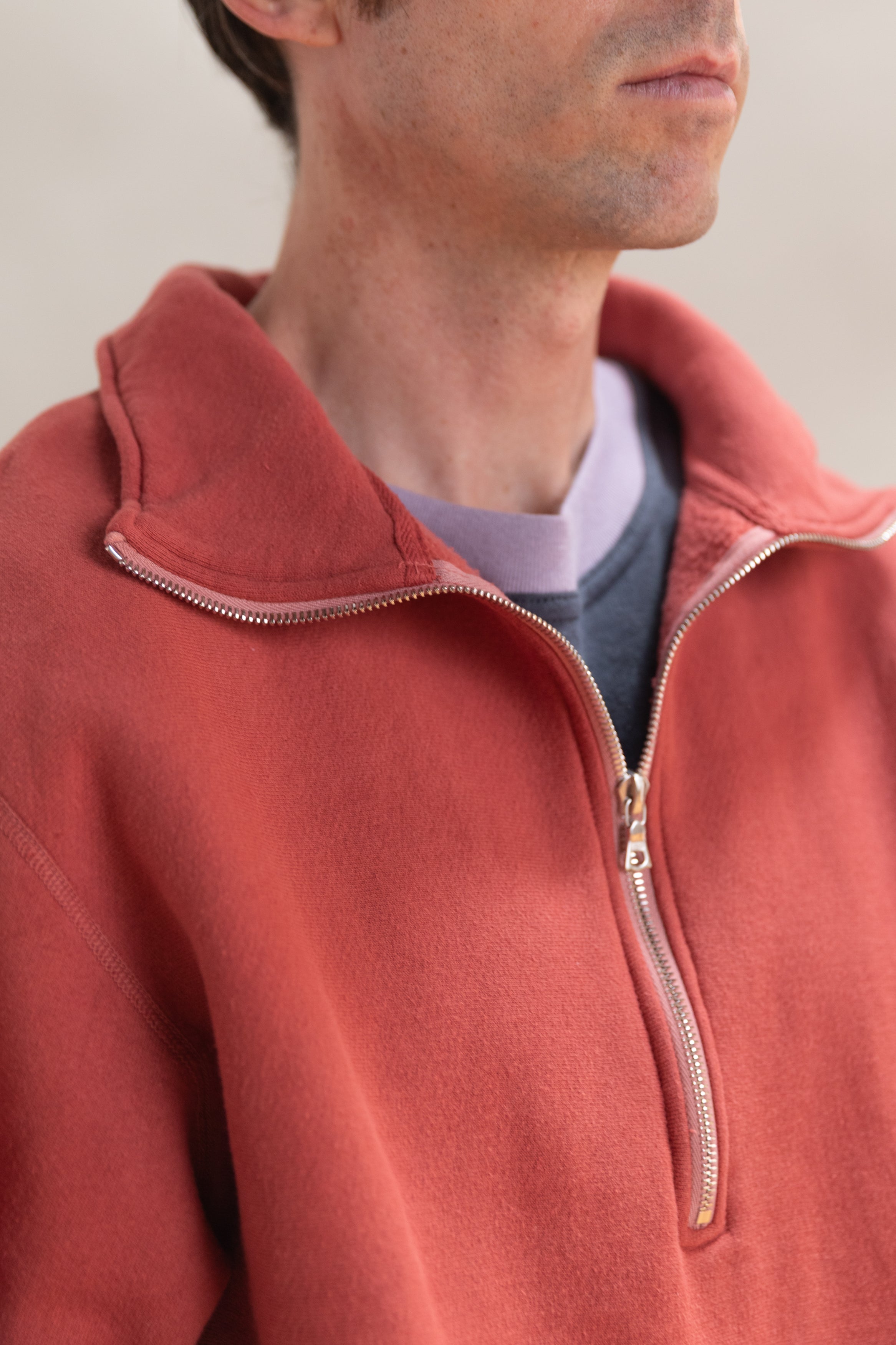 AIRPORT HALF-ZIP SWEATSHIRT IN NATURALLY DYED CHERRY