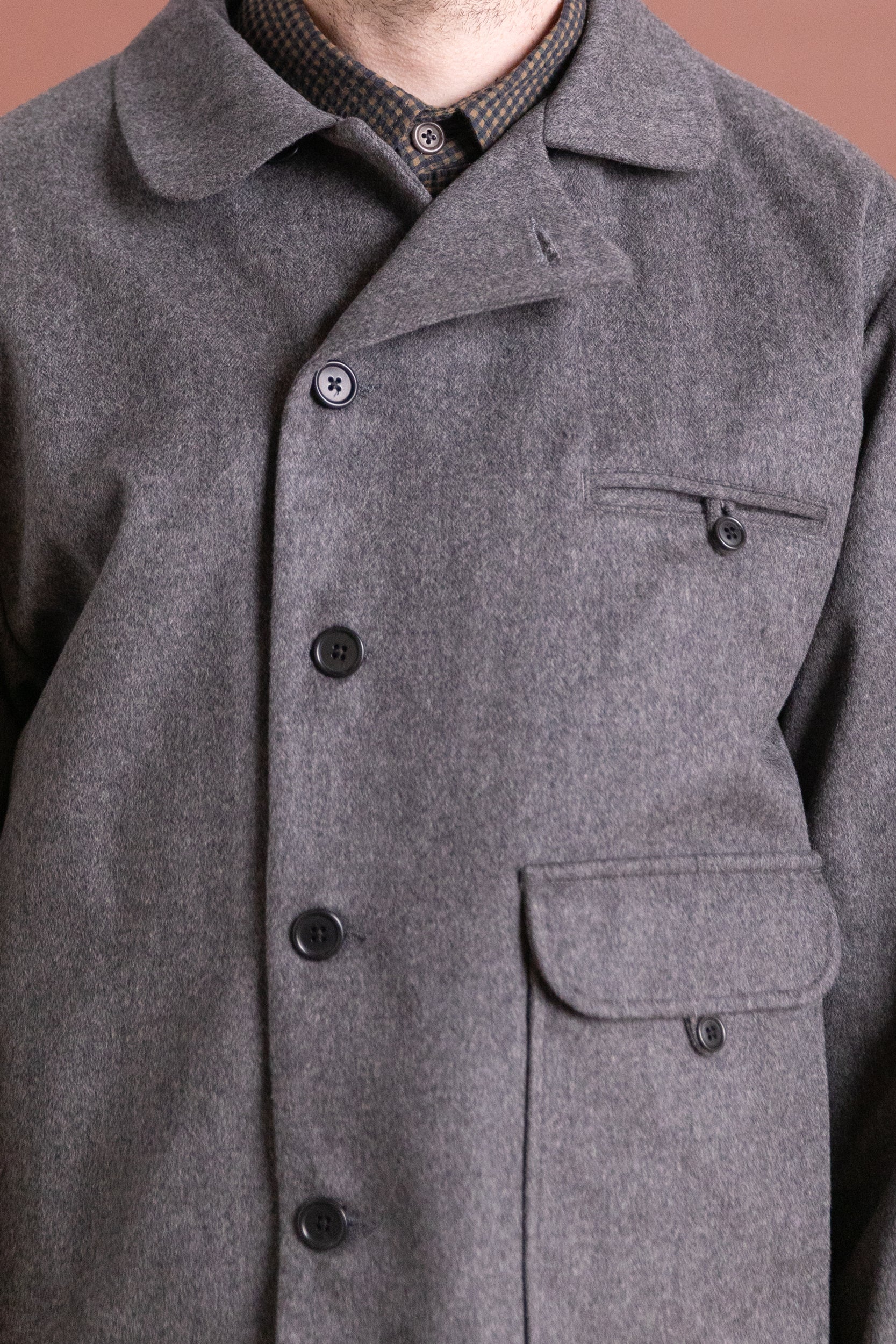 AIRPORT JACKET IN GREY HERRINGBONE WOOL CASHMERE