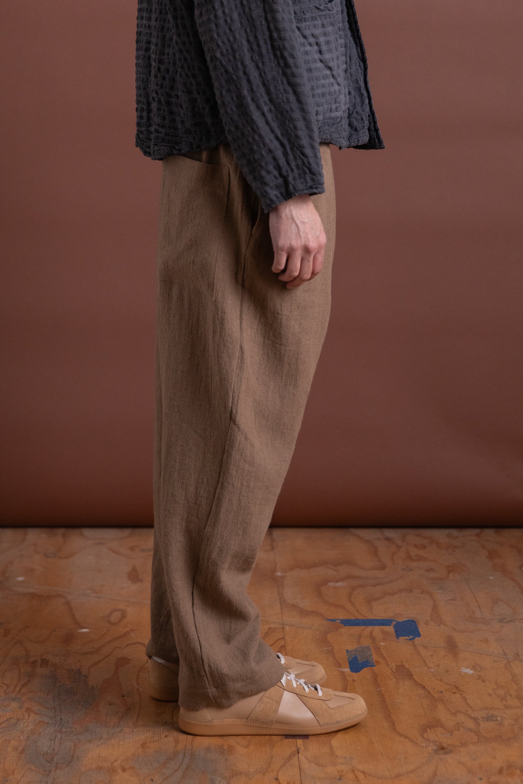 CAFE PANT IN MOCHA WOOL LINEN