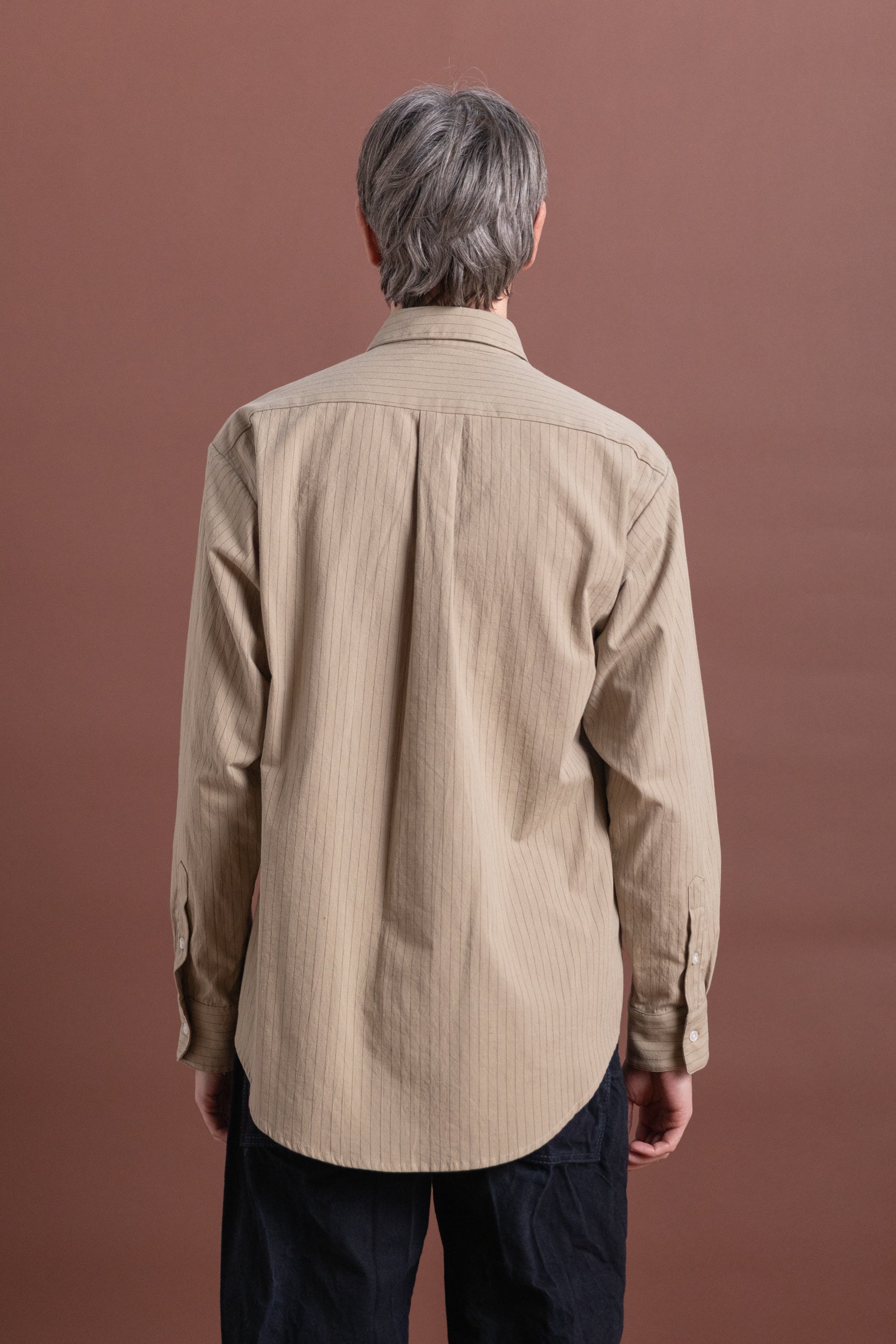 OFFICE SHIRT IN TAN STRIPE COTTON LINEN RAMIE
