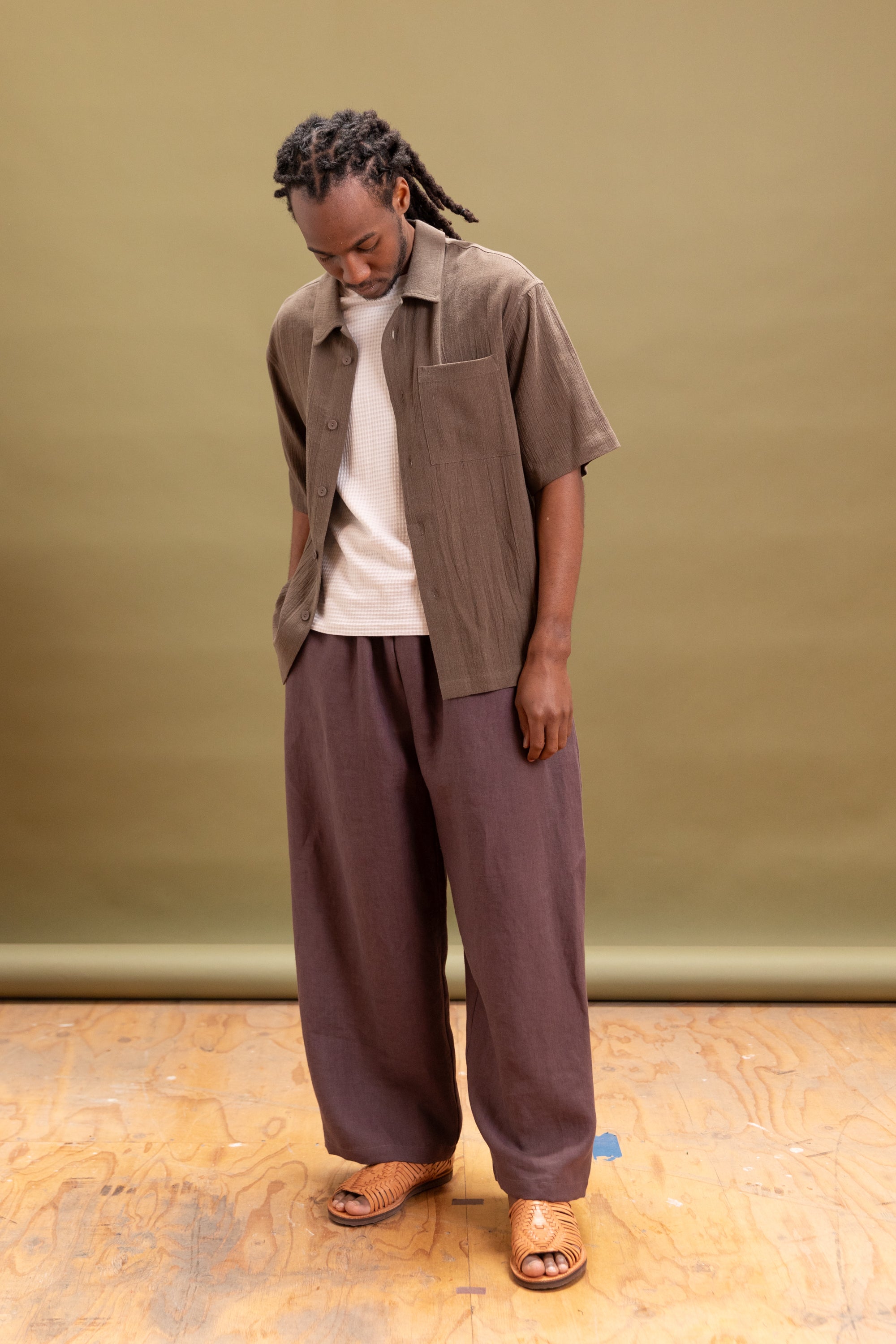 STUDIO PANT IN GRAPE STONEWASHED LINEN