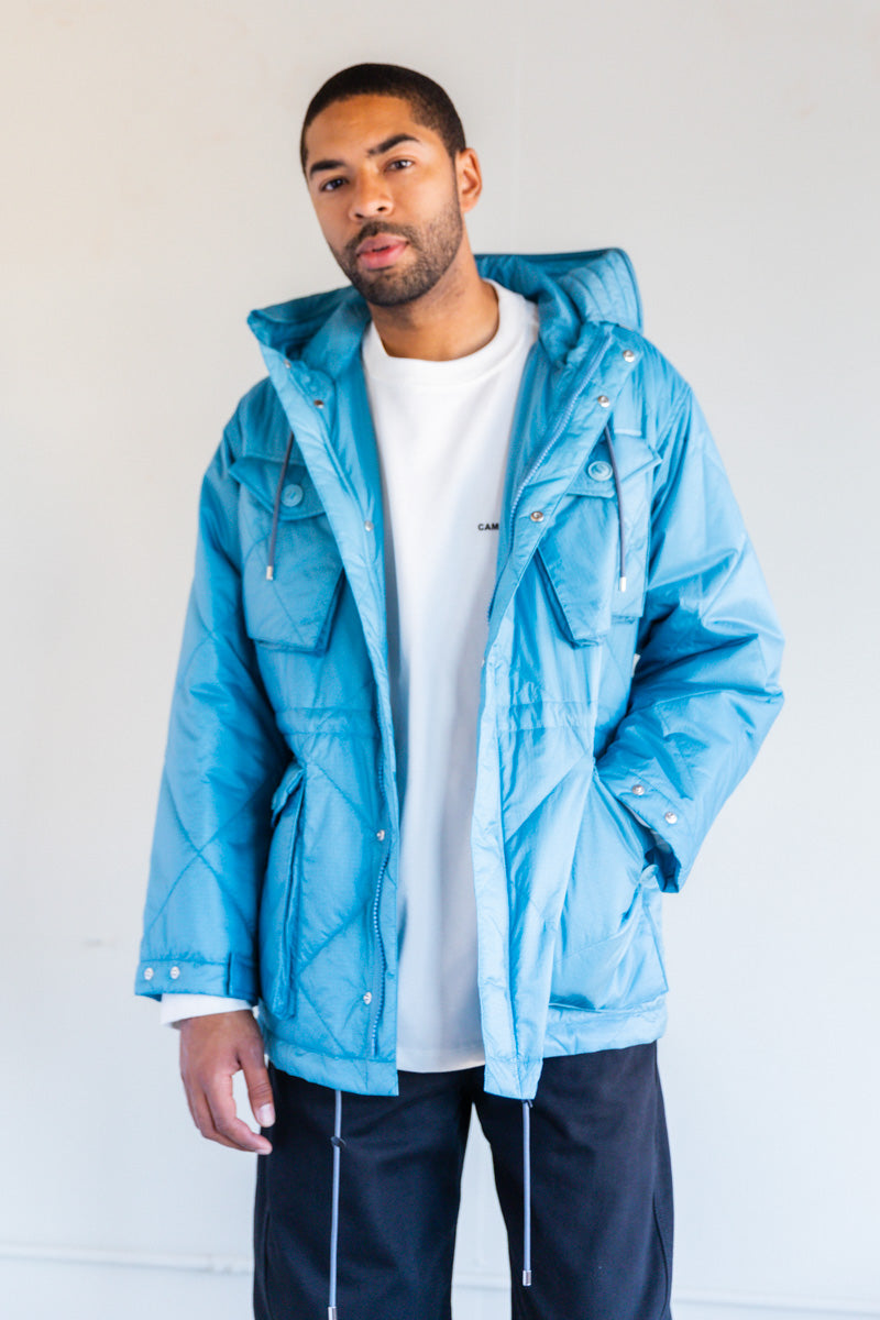 QUILTED SUPER LIGHT NYLON RIPSTOP FIELD BLOUSON IN BLUE