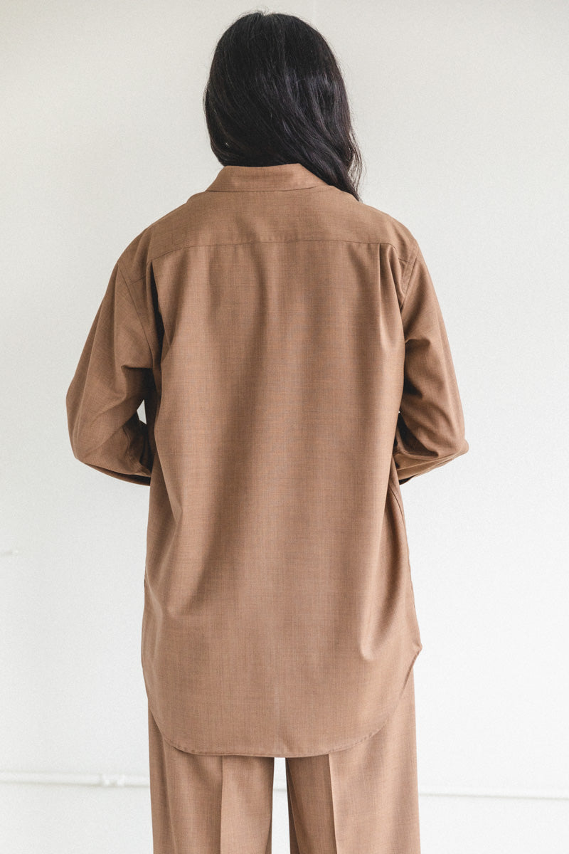 SUPER FINE TROPICAL WOOL SHIRTS IN TOP BROWN
