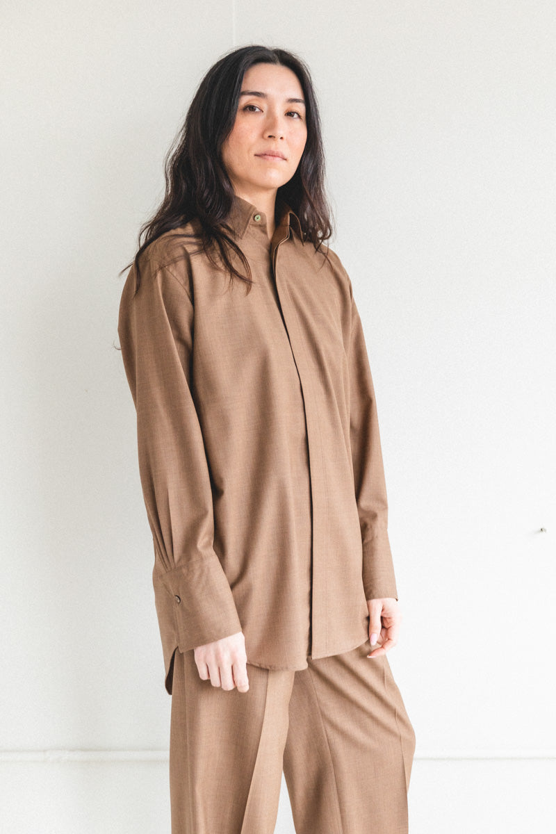 SUPER FINE TROPICAL WOOL SHIRTS IN TOP BROWN