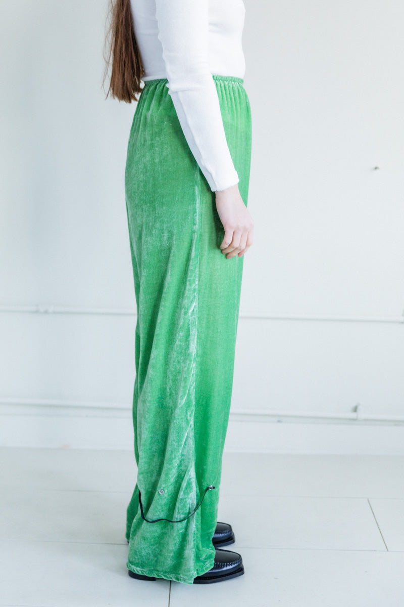 UNIR PANTS IN GREEN SILK VELVET