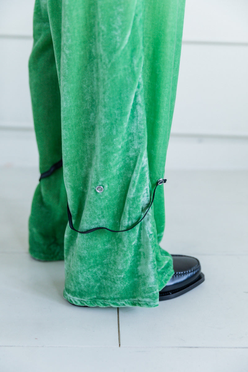 UNIR PANTS IN GREEN SILK VELVET