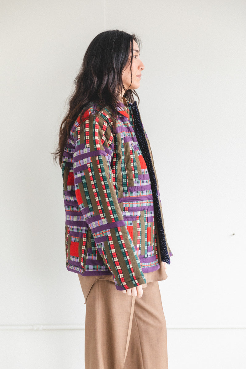 PLAID LOG CABIN QUILT JACKET