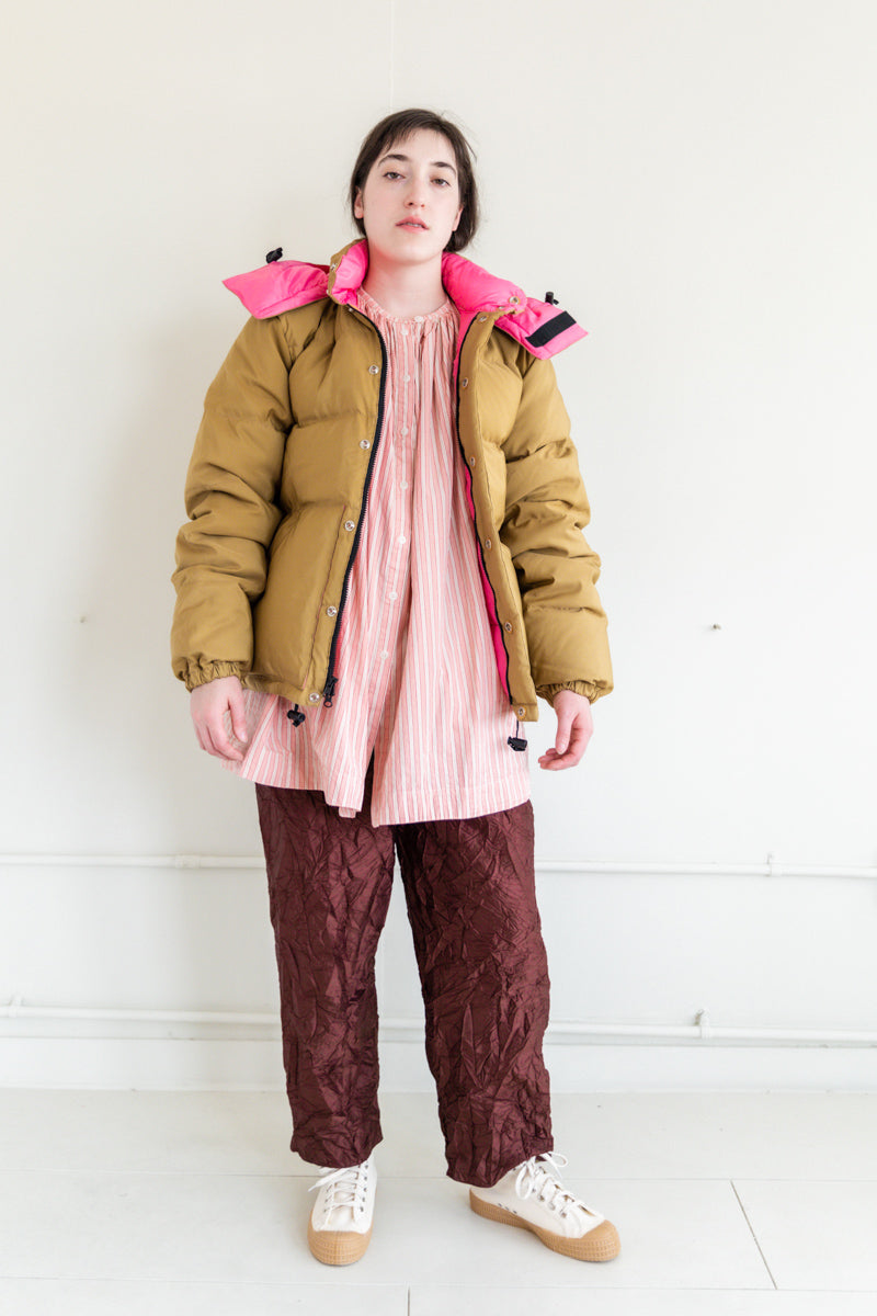 DOWN SWEATER IN TAN & BERRY