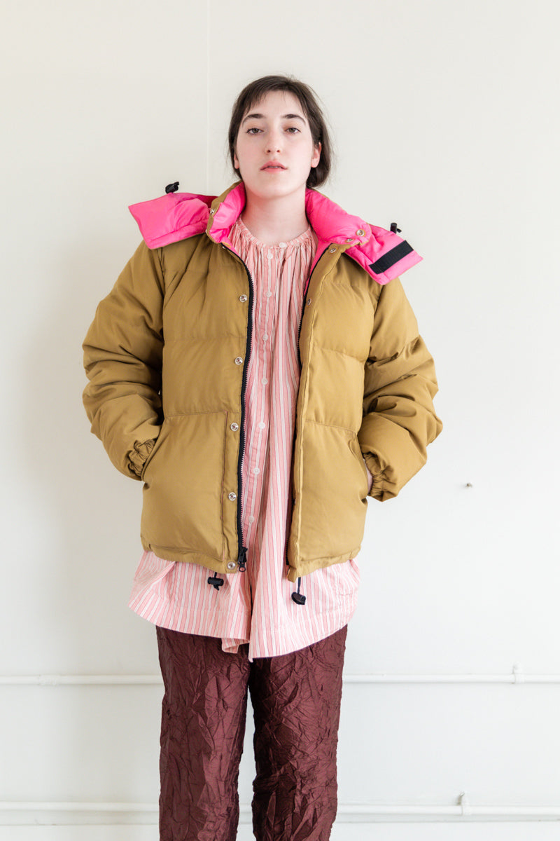 DOWN SWEATER IN TAN & BERRY