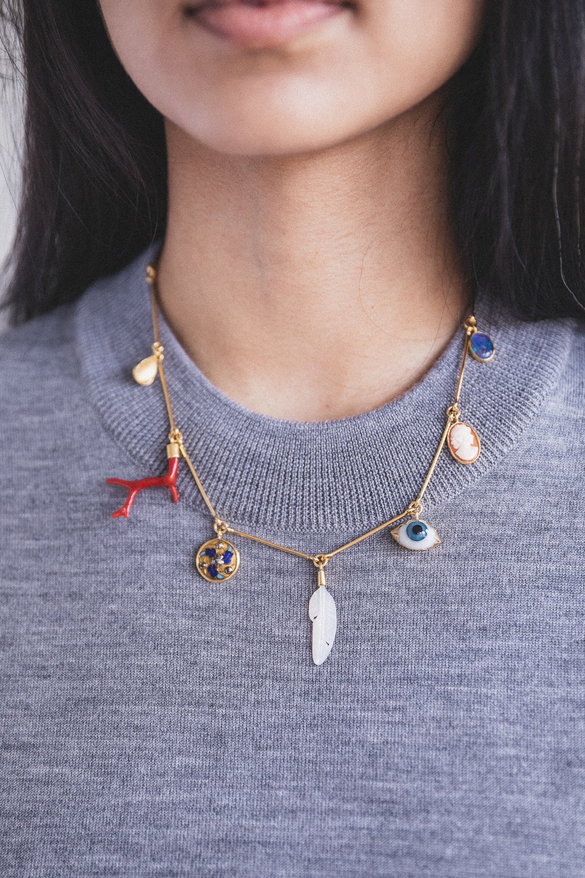 SEVEN WIRE CHARM NECKLACE