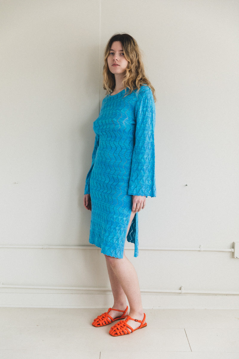 REBEL LONG SLEEVE DRESS IN CYAN