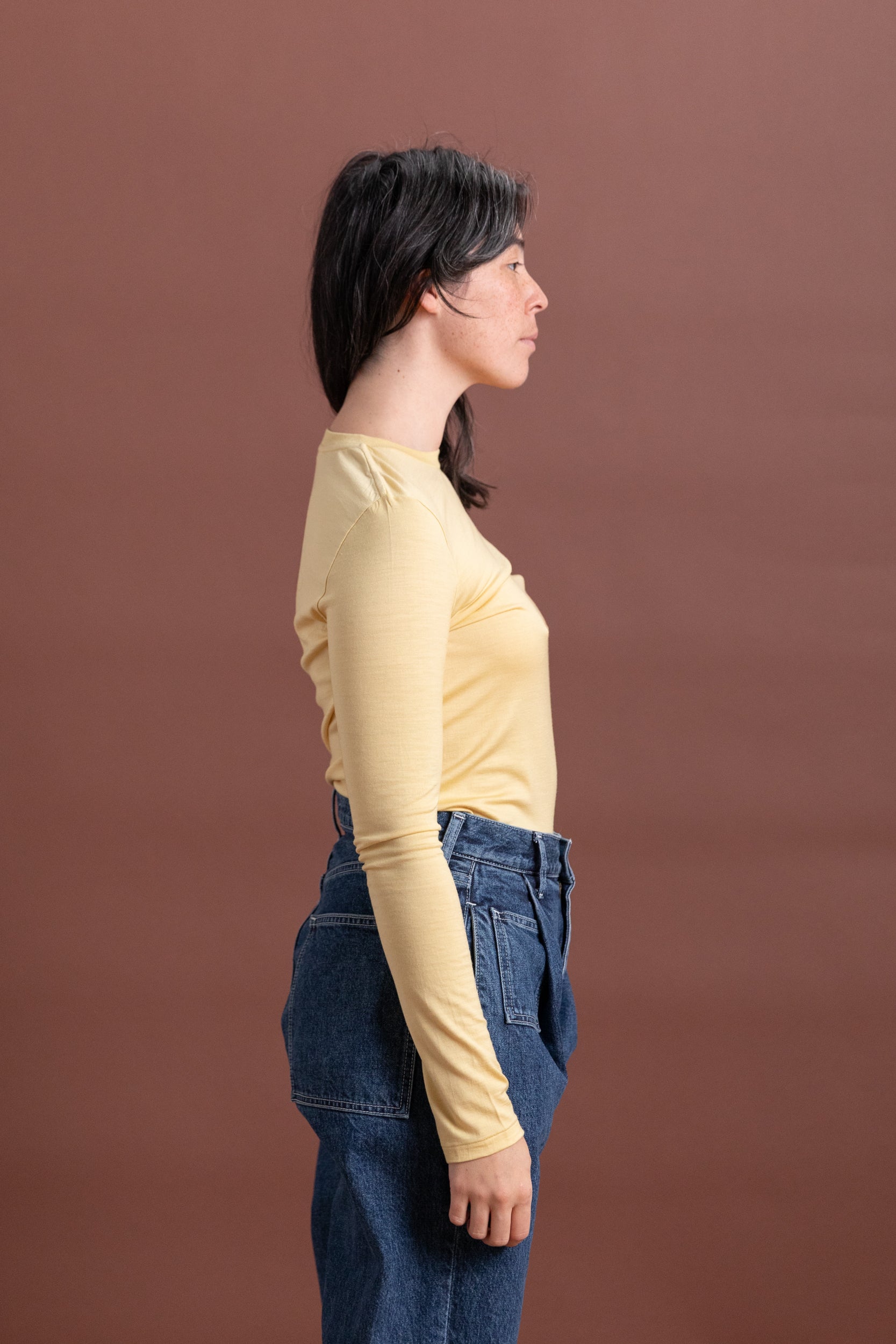 WOOL SOFT JERSEY LONG SLEEVE TEE IN MUSTARD YELLOW