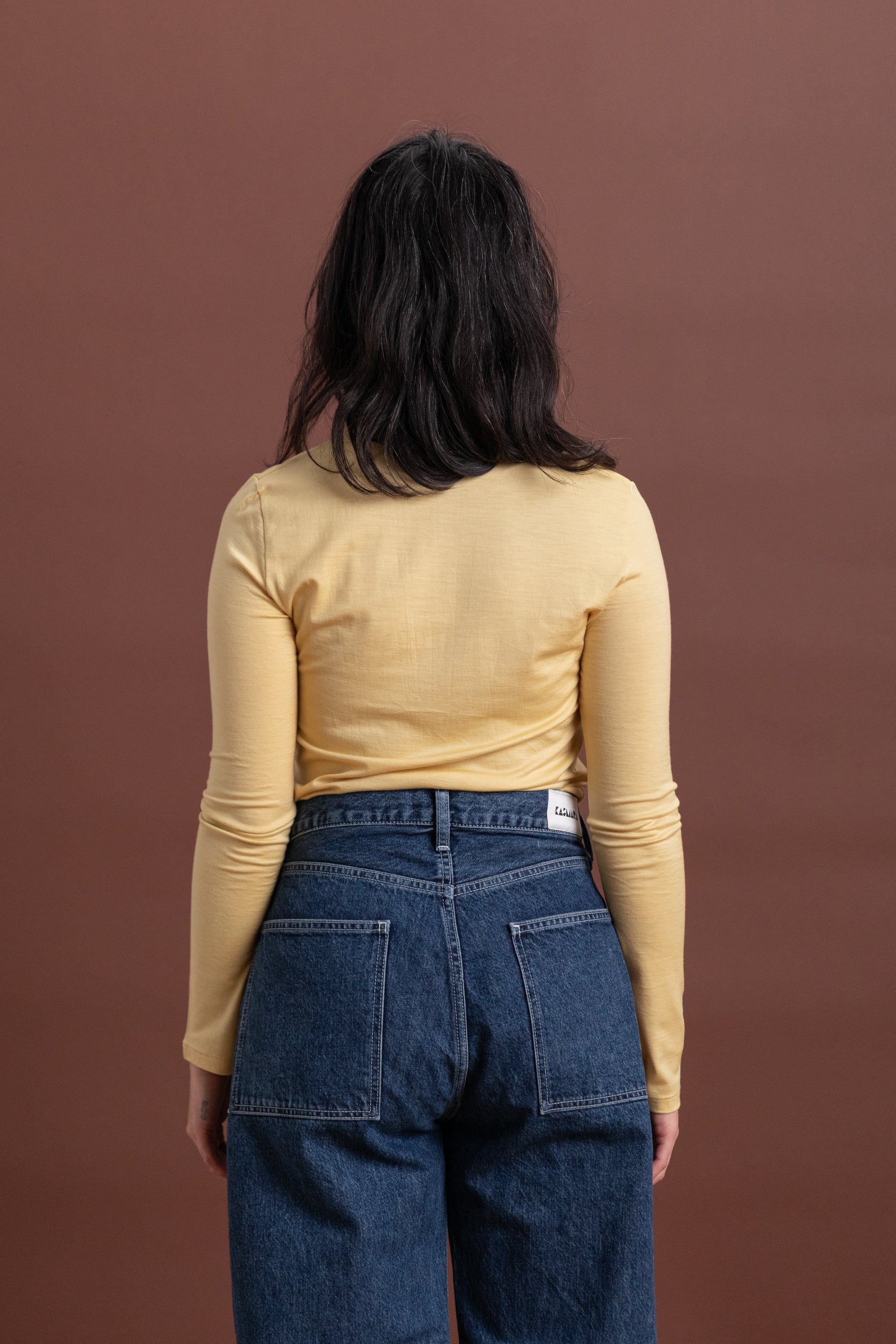 WOOL SOFT JERSEY LONG SLEEVE TEE IN MUSTARD YELLOW