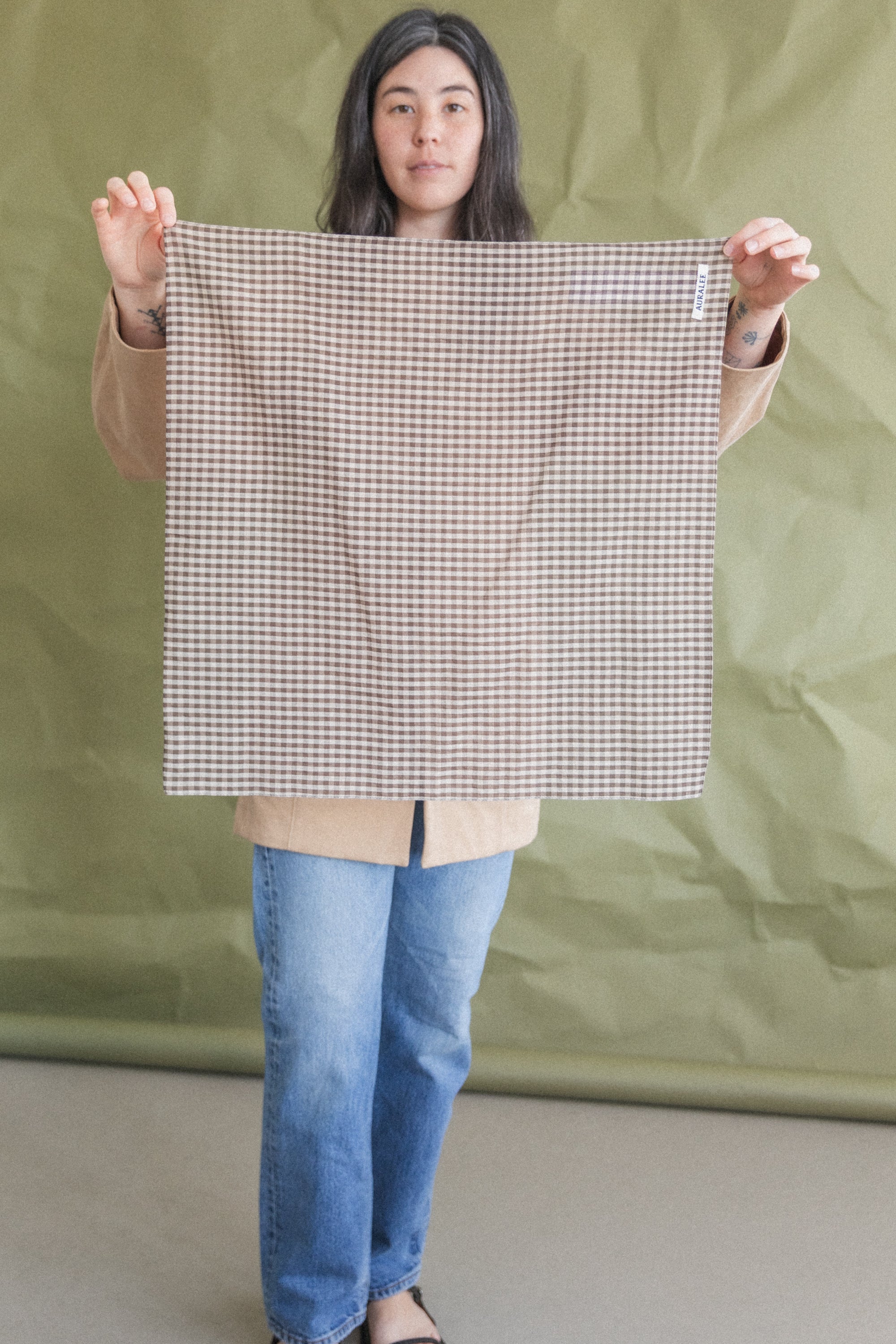 AIRY LIGHT COTTON CHECK SCARF IN BROWN GINGHAM