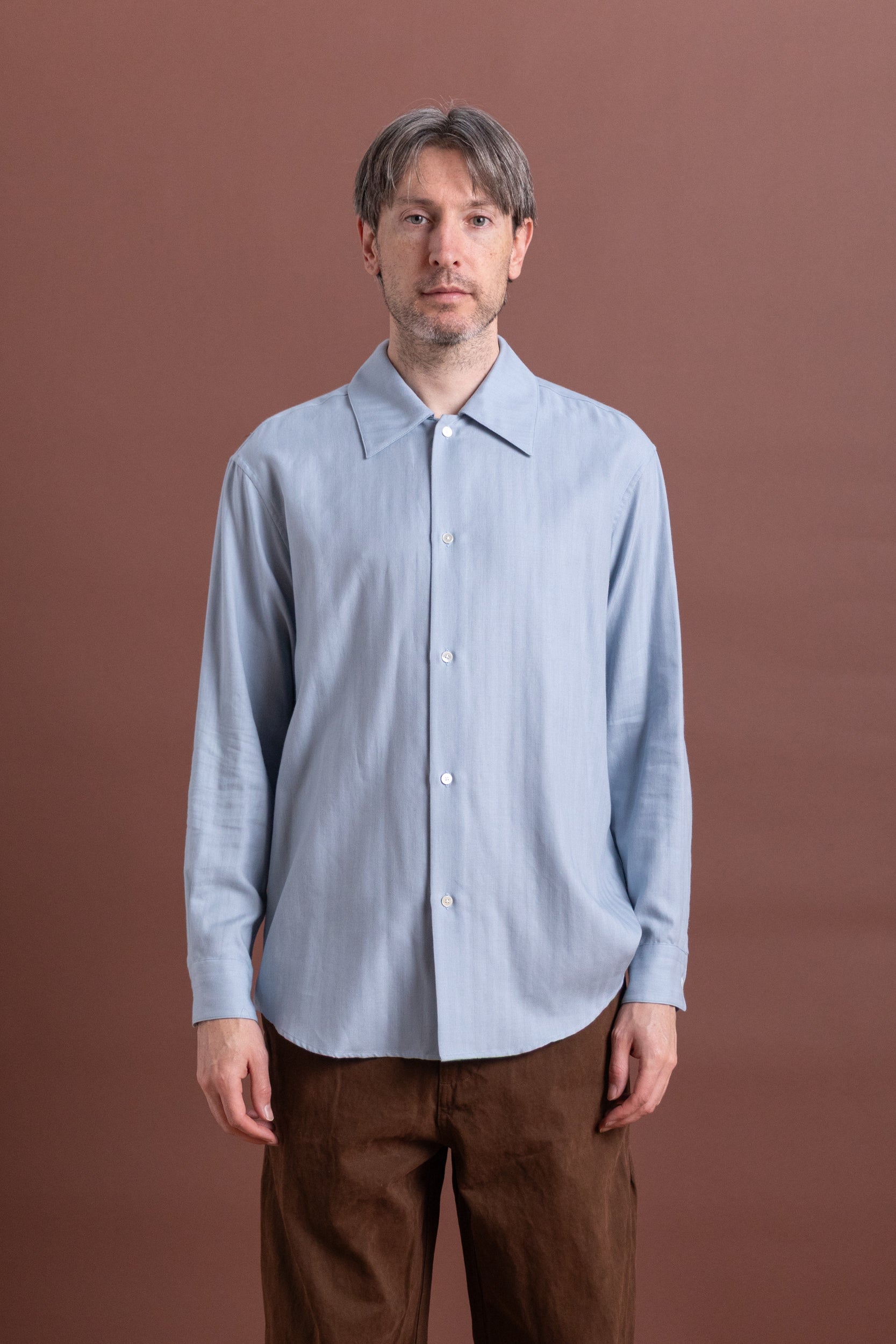 WASHED FINX TWILL BIG SHIRT IN BROWN