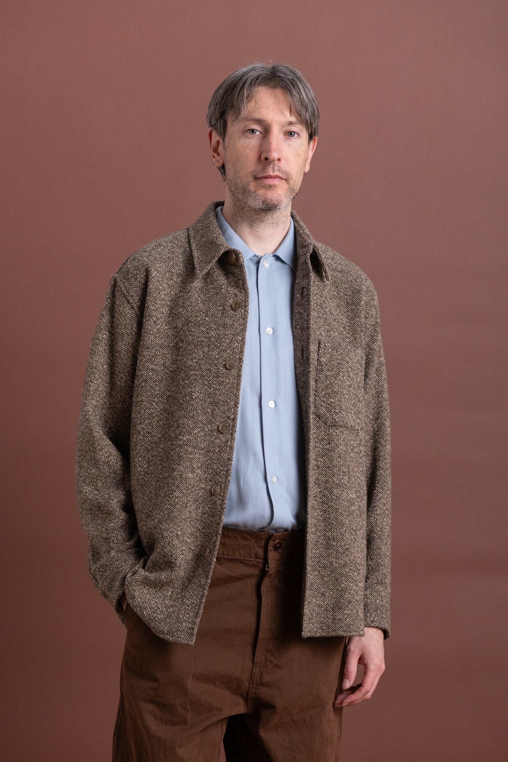 HOMESPUN TWEED SHIRT IN BROWN