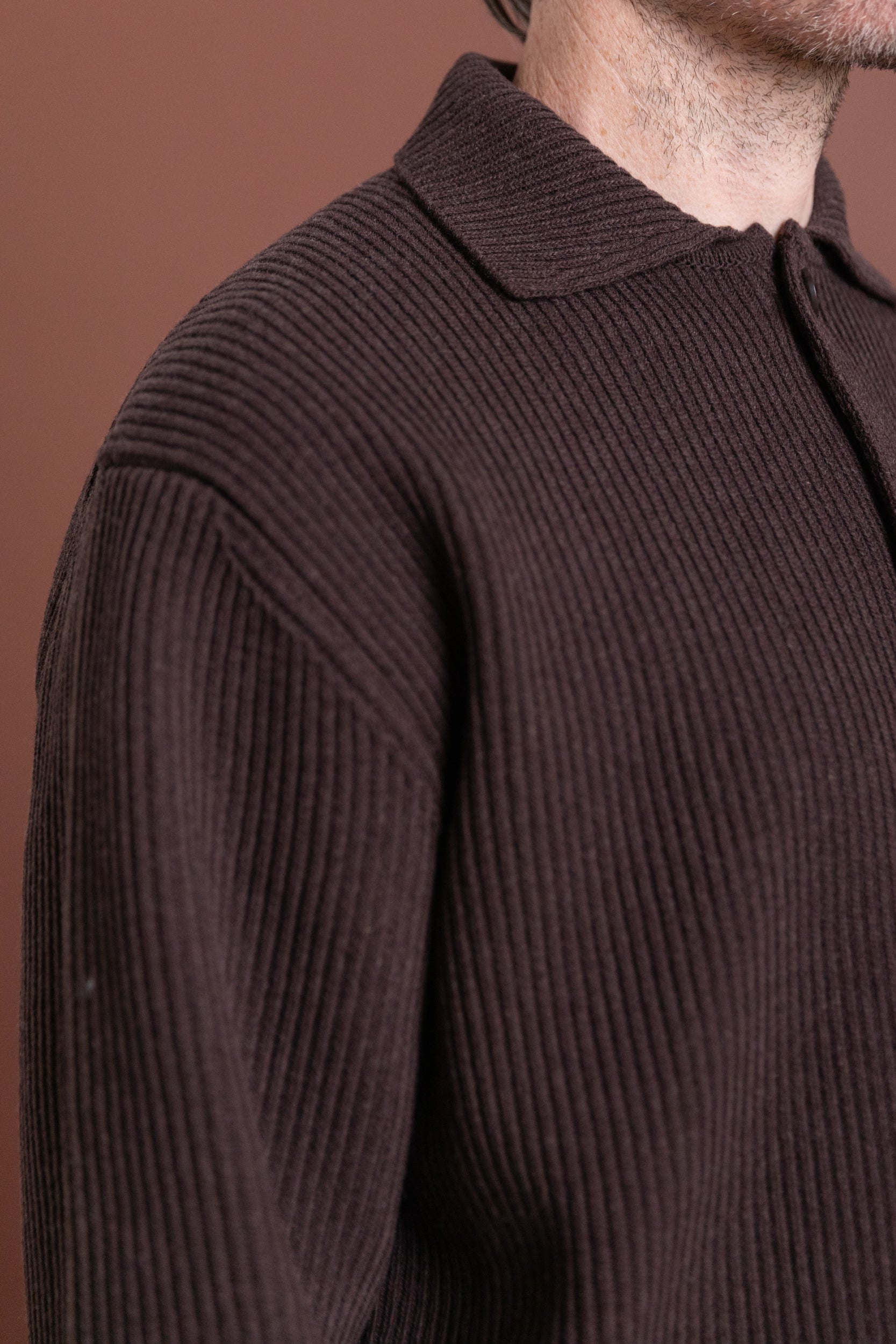 トップス SUPER FINE WOOL RIB KNIT SHIRT CARDIGAN SUPER FINE WOOL RIB KNIT SHIRT CARDIGAN IN TOP BROWN