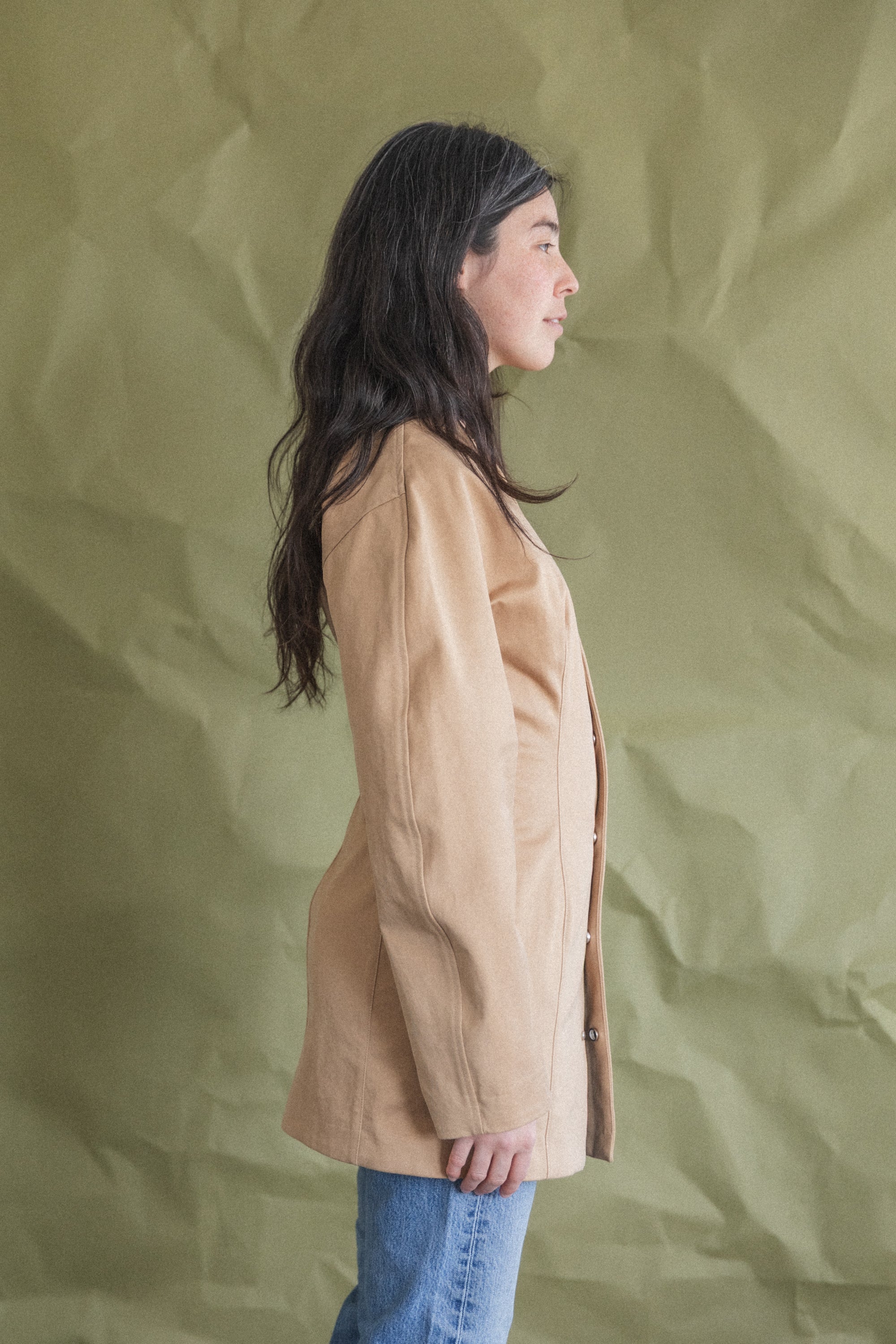 WASHED FINX CHINO HALF COAT IN CAMEL BROWN