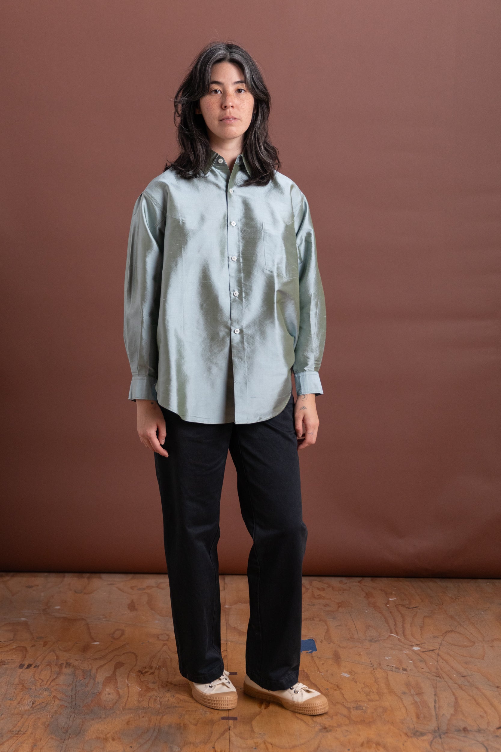 SLOAN SHIRT IN MINT SILK TAFFETA