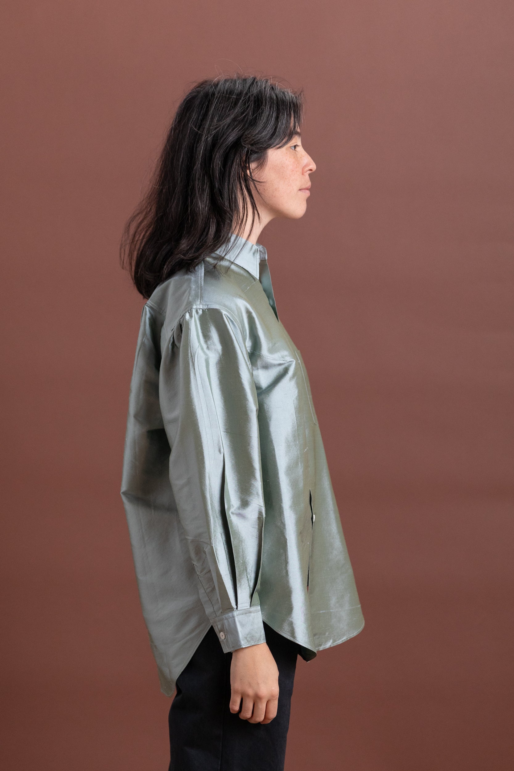 SLOAN SHIRT IN MINT SILK TAFFETA