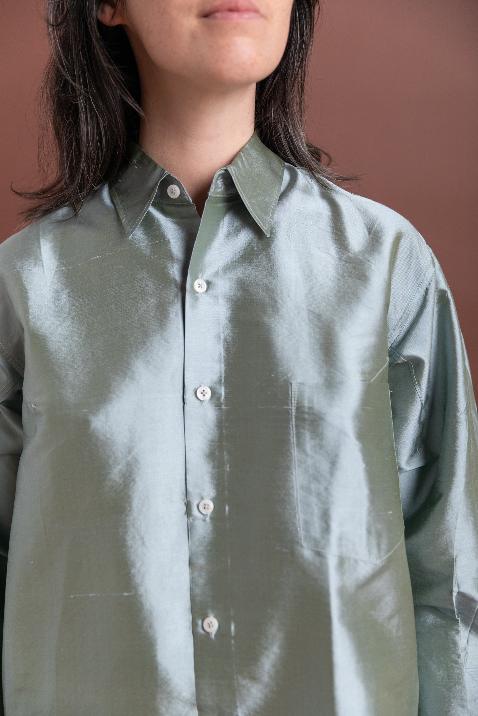 SLOAN SHIRT IN MINT SILK TAFFETA