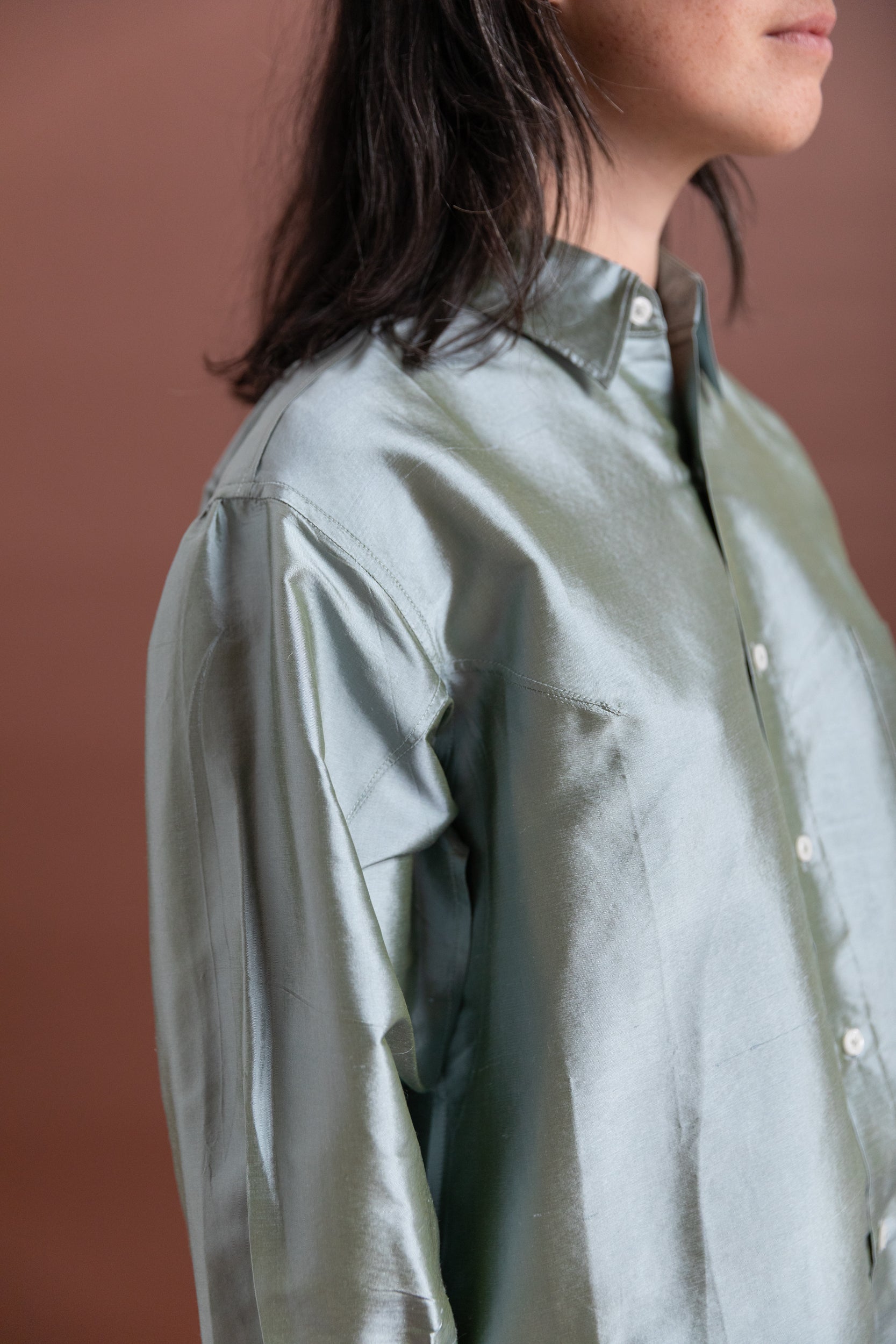 SLOAN SHIRT IN MINT SILK TAFFETA