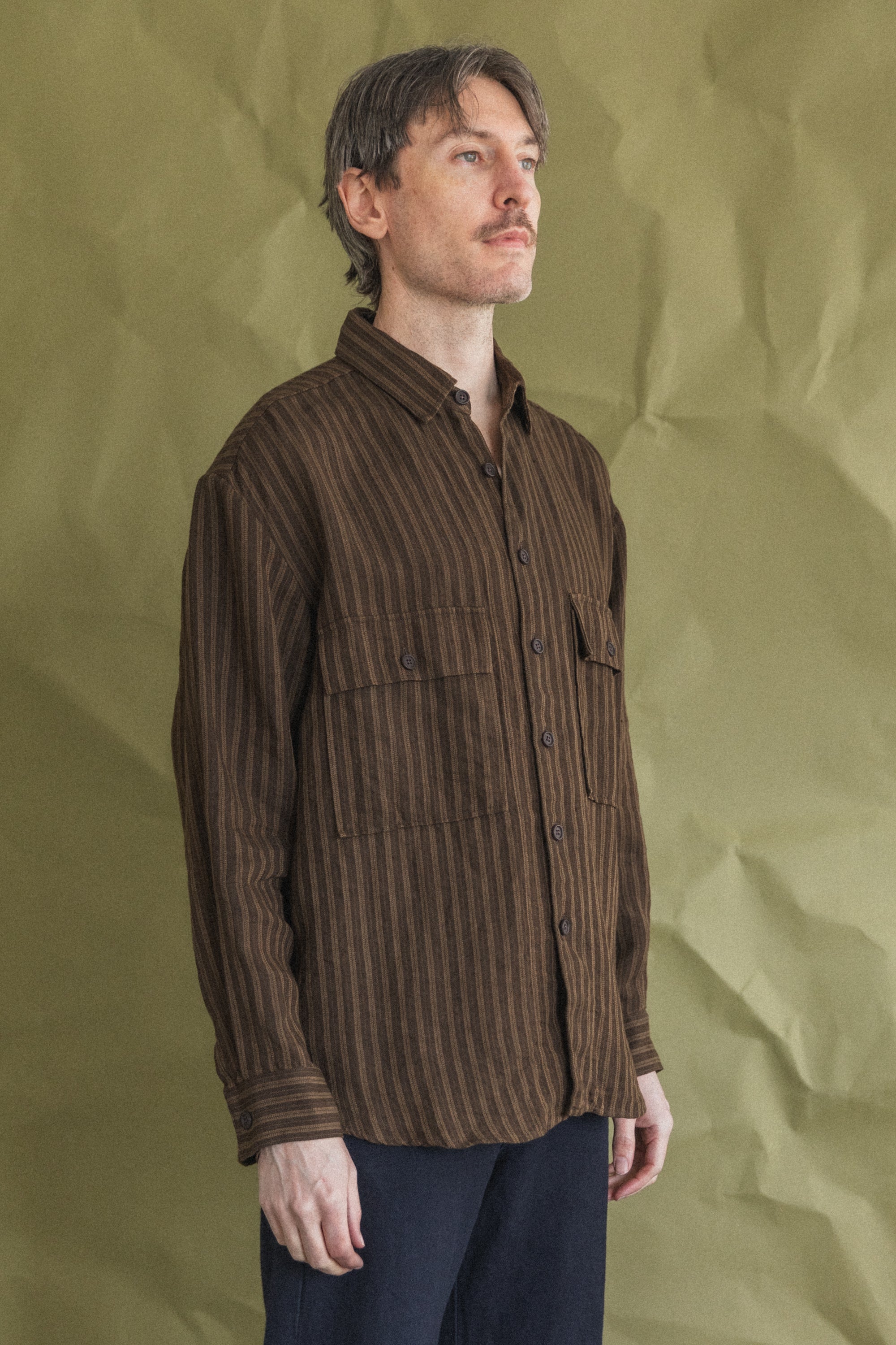 BIG SHIRT IN BROWN OVERDYED LINEN STRIPE
