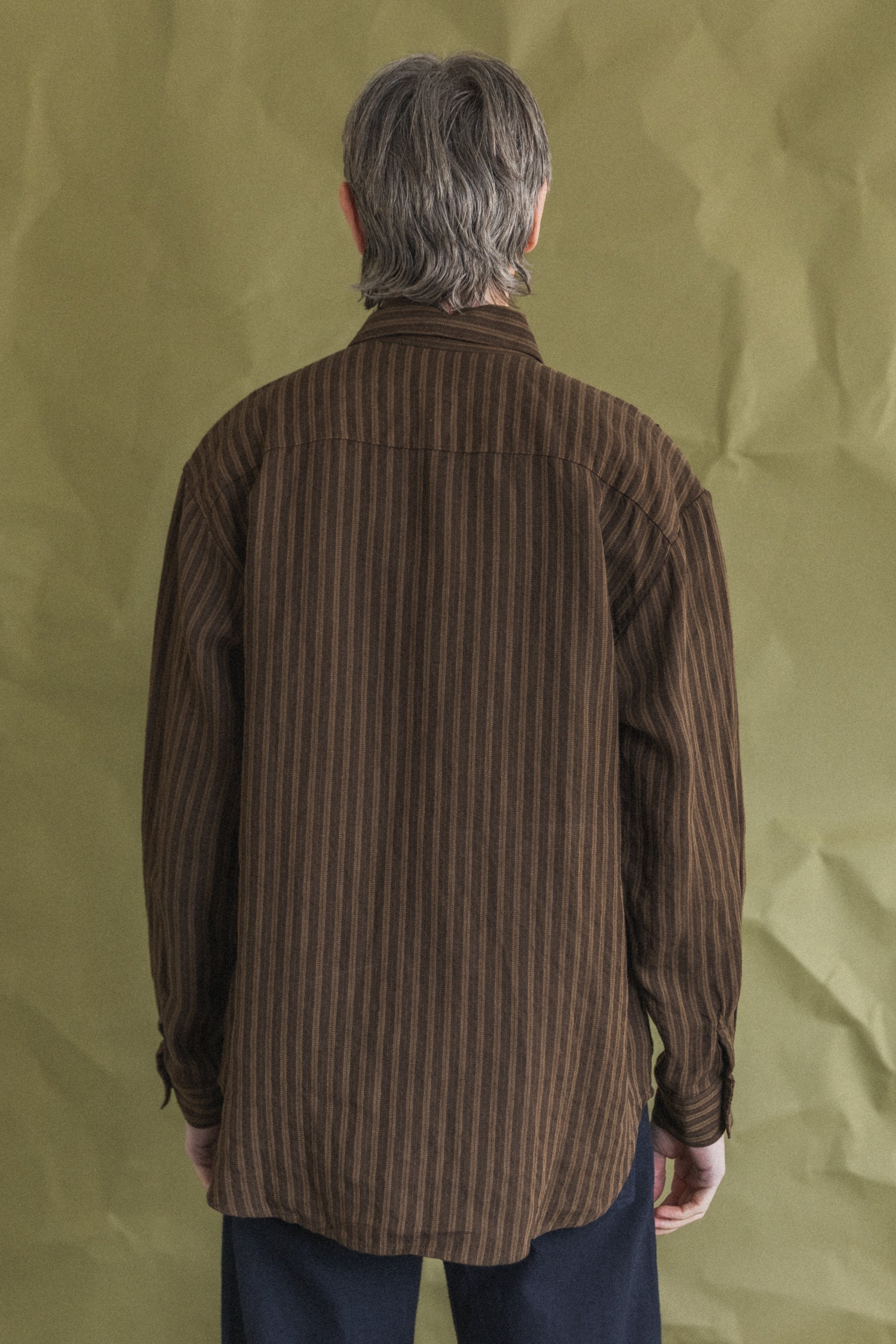 BIG SHIRT IN BROWN OVERDYED LINEN STRIPE