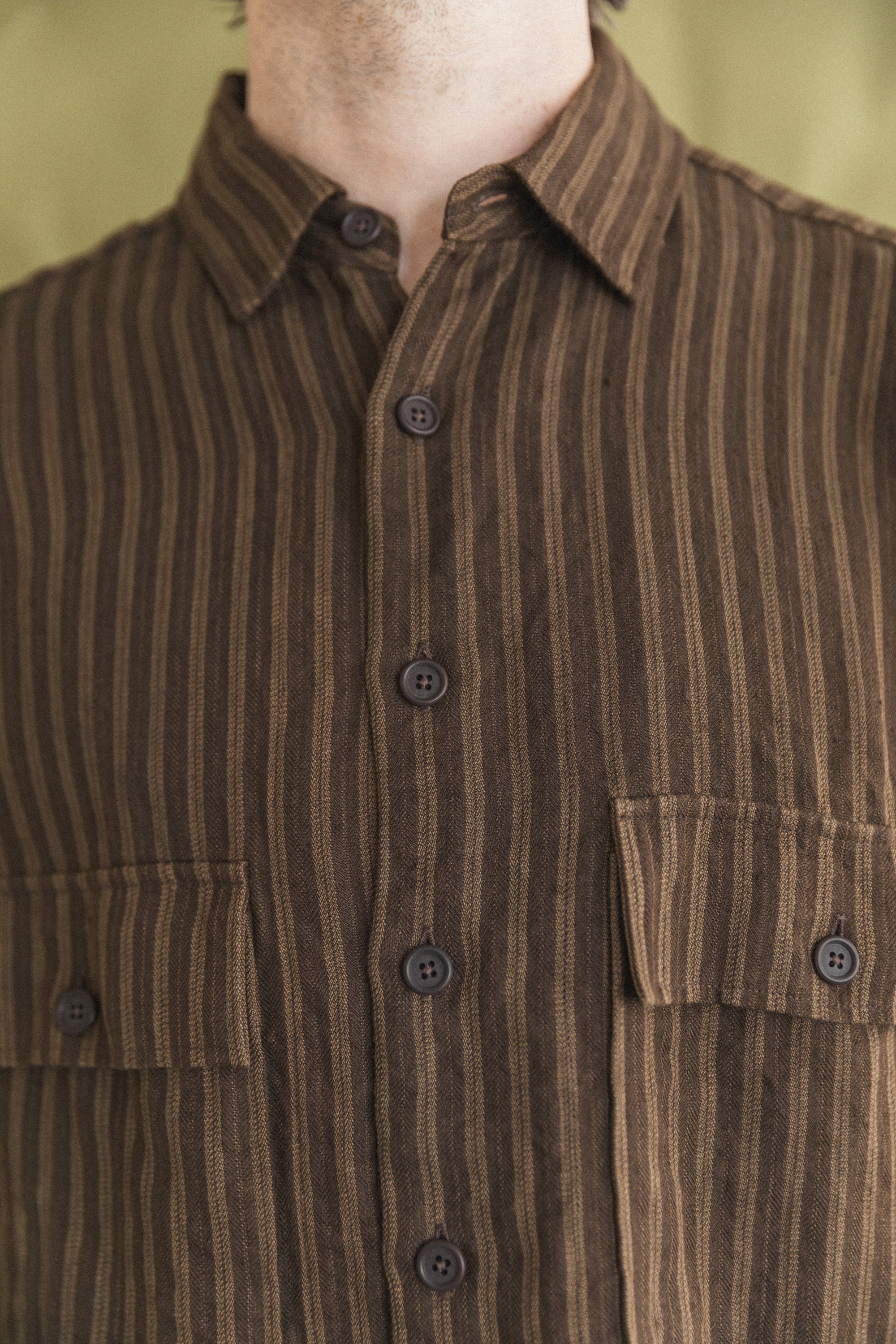 BIG SHIRT IN BROWN OVERDYED LINEN STRIPE