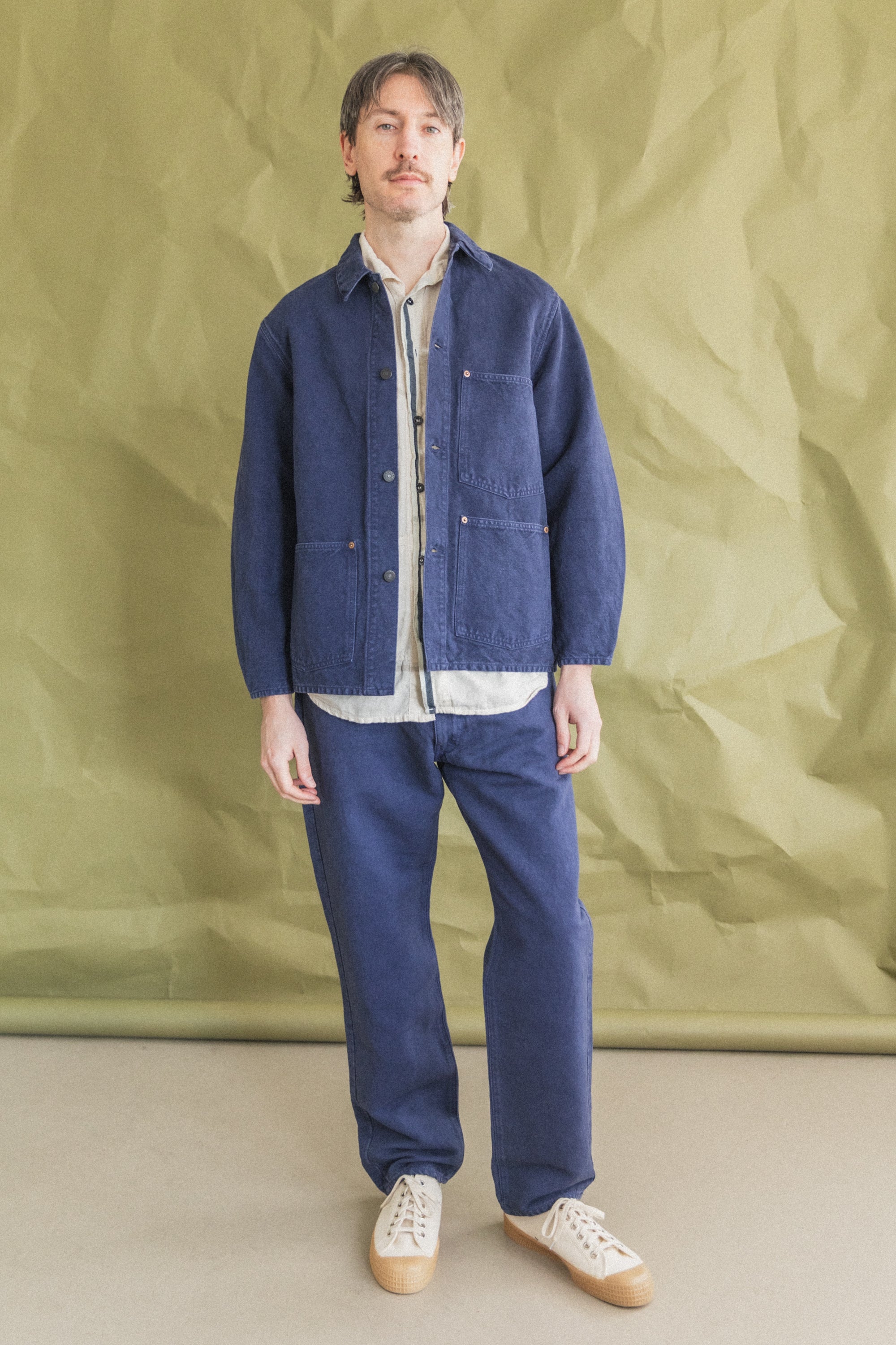 FIVE POCKET PANTS IN NAVY BLUE COTTON HEMP HEAVY OXFORD