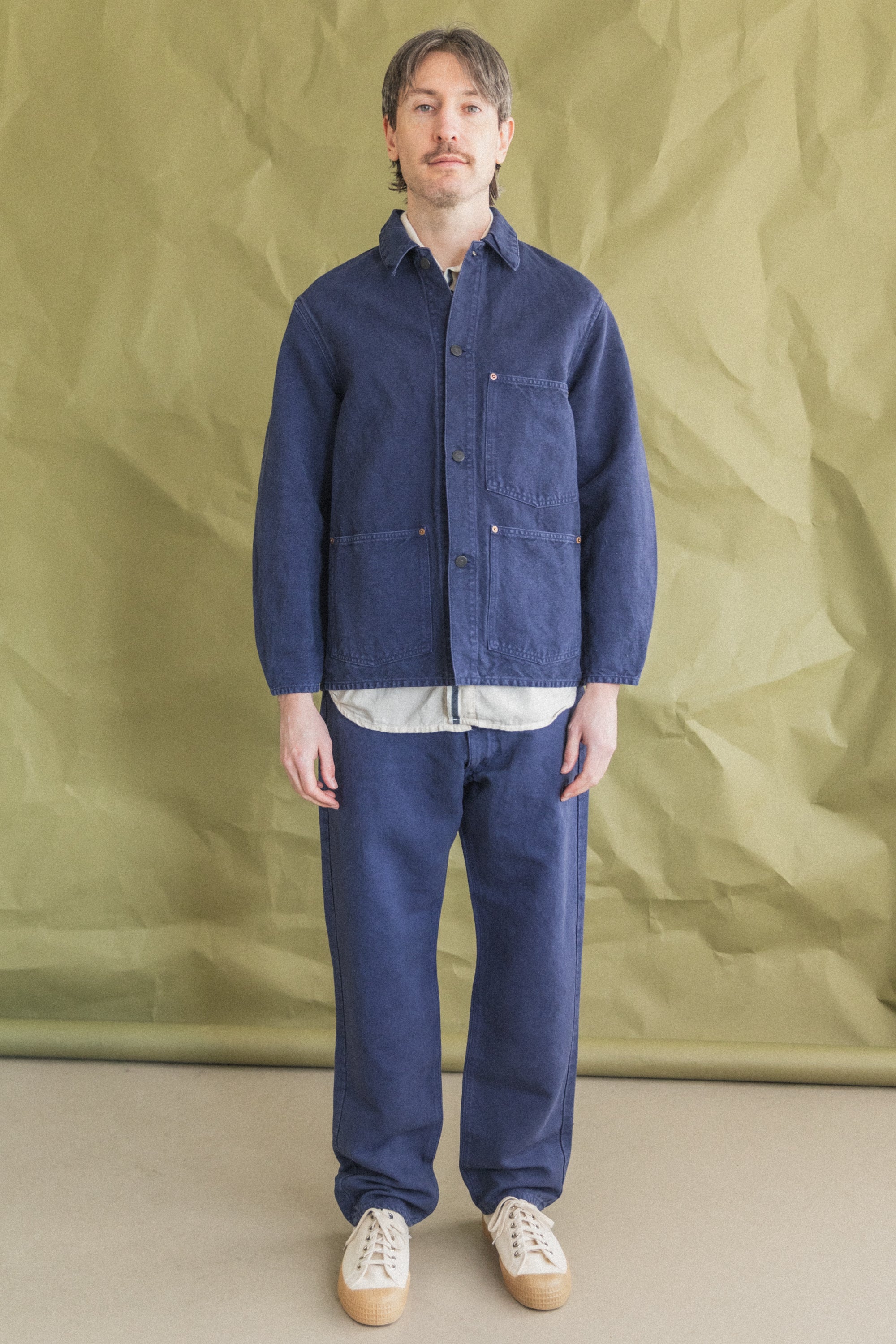 FIVE POCKET PANTS IN NAVY BLUE COTTON HEMP HEAVY OXFORD