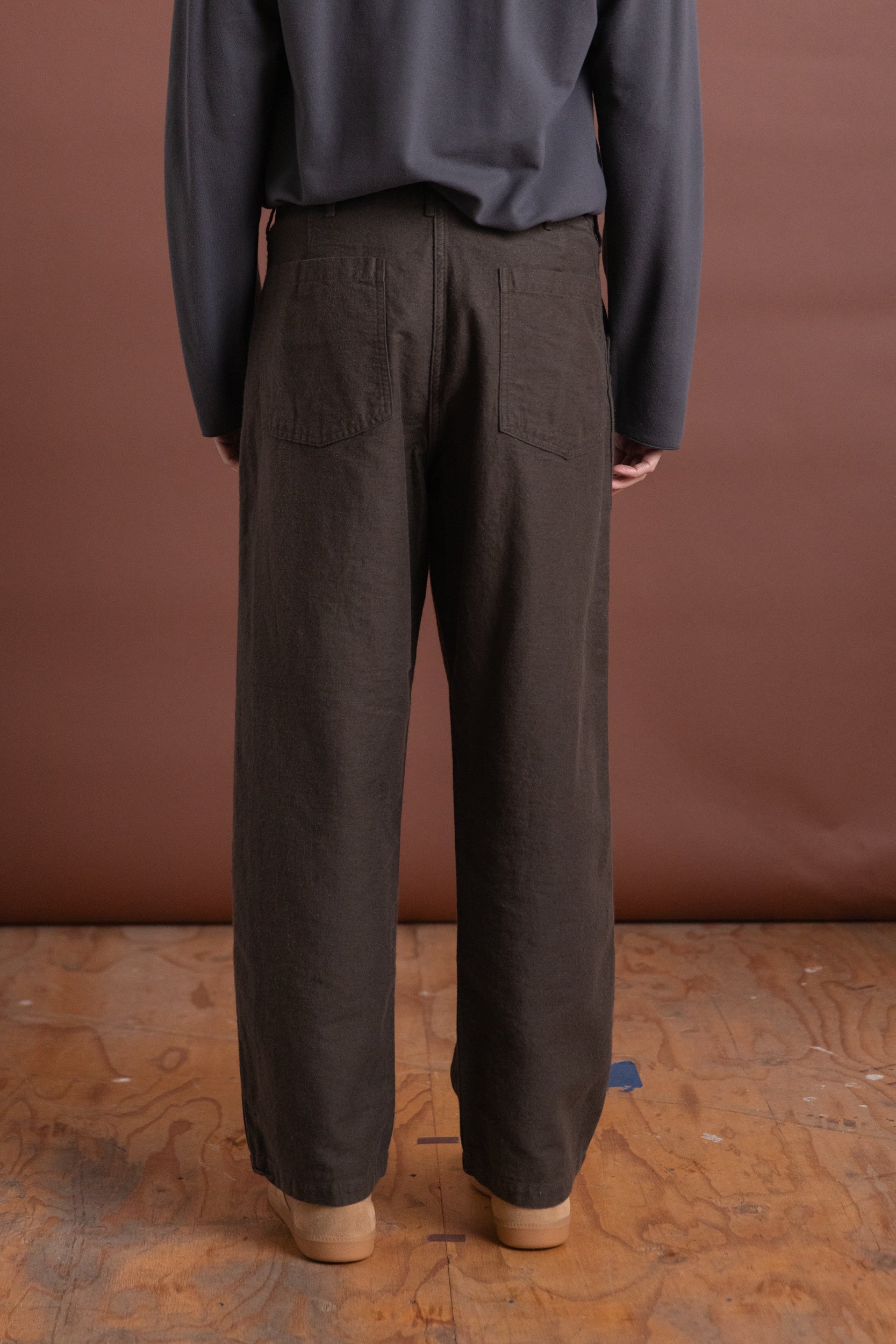 RELAX FIT COTTON LINEN MOLESKIN FATIGUE PANTS IN CHARCOAL GRAY