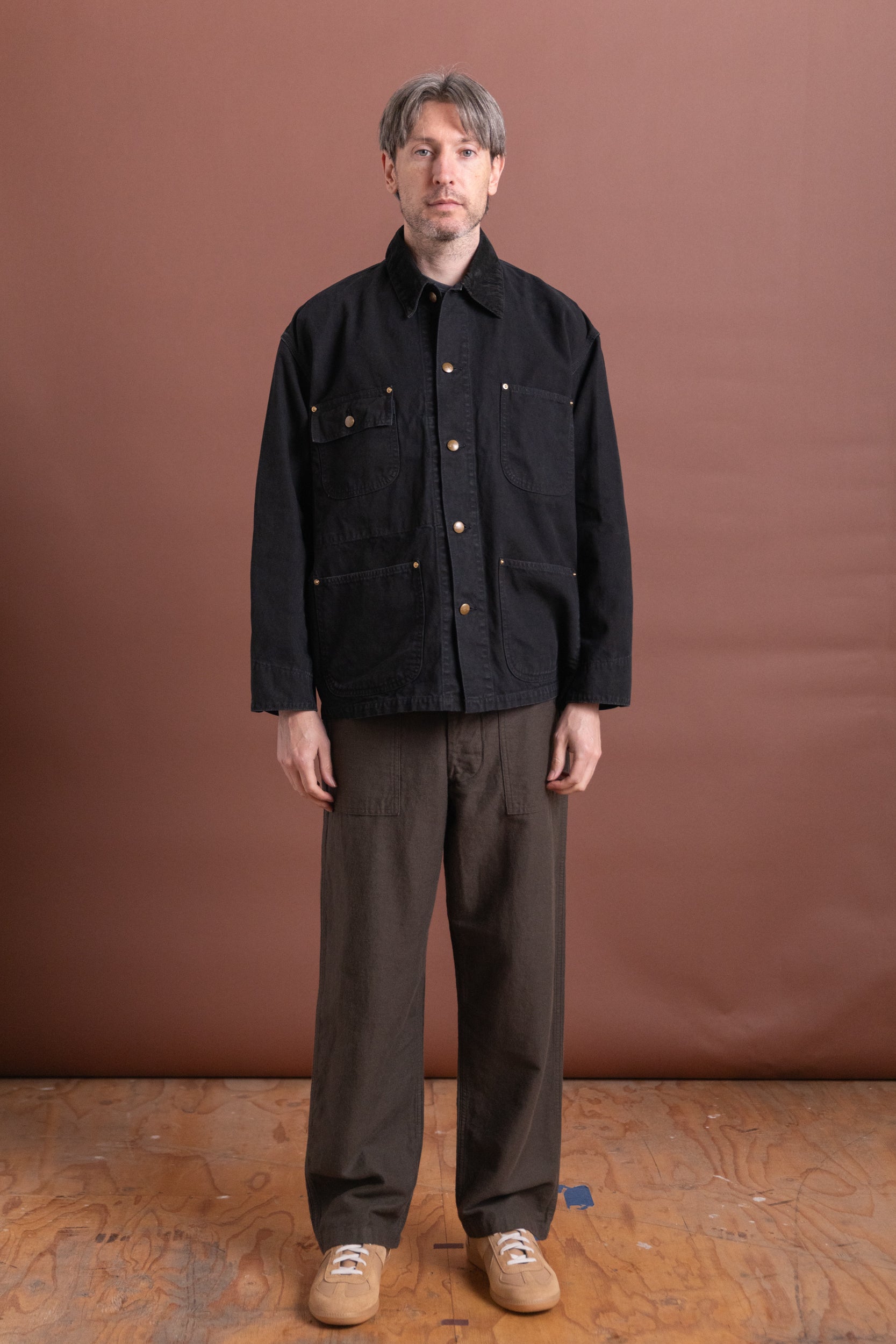 RELAX FIT OXFORD COVERALL JACKET IN BLACK