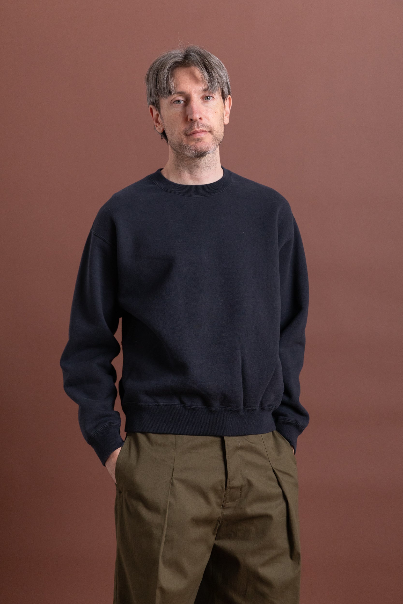 RELAX FIT DENSELY KNIT SWEAT SHIRT IN DARK NAVY
