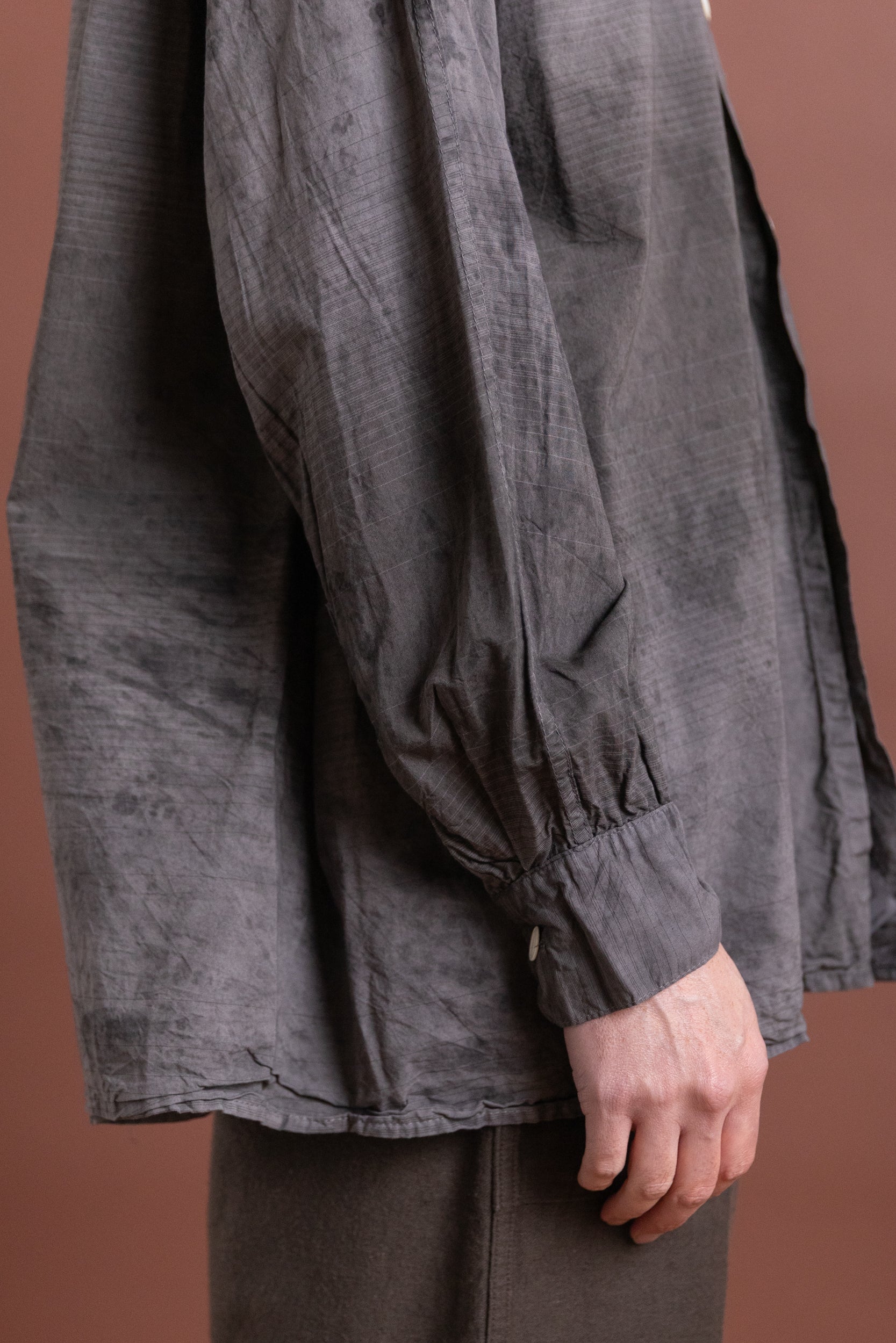 PLASTRON SHIRT IN CHESTNUT DYED DOBBLER STRIPED COTTON CAMBRIC