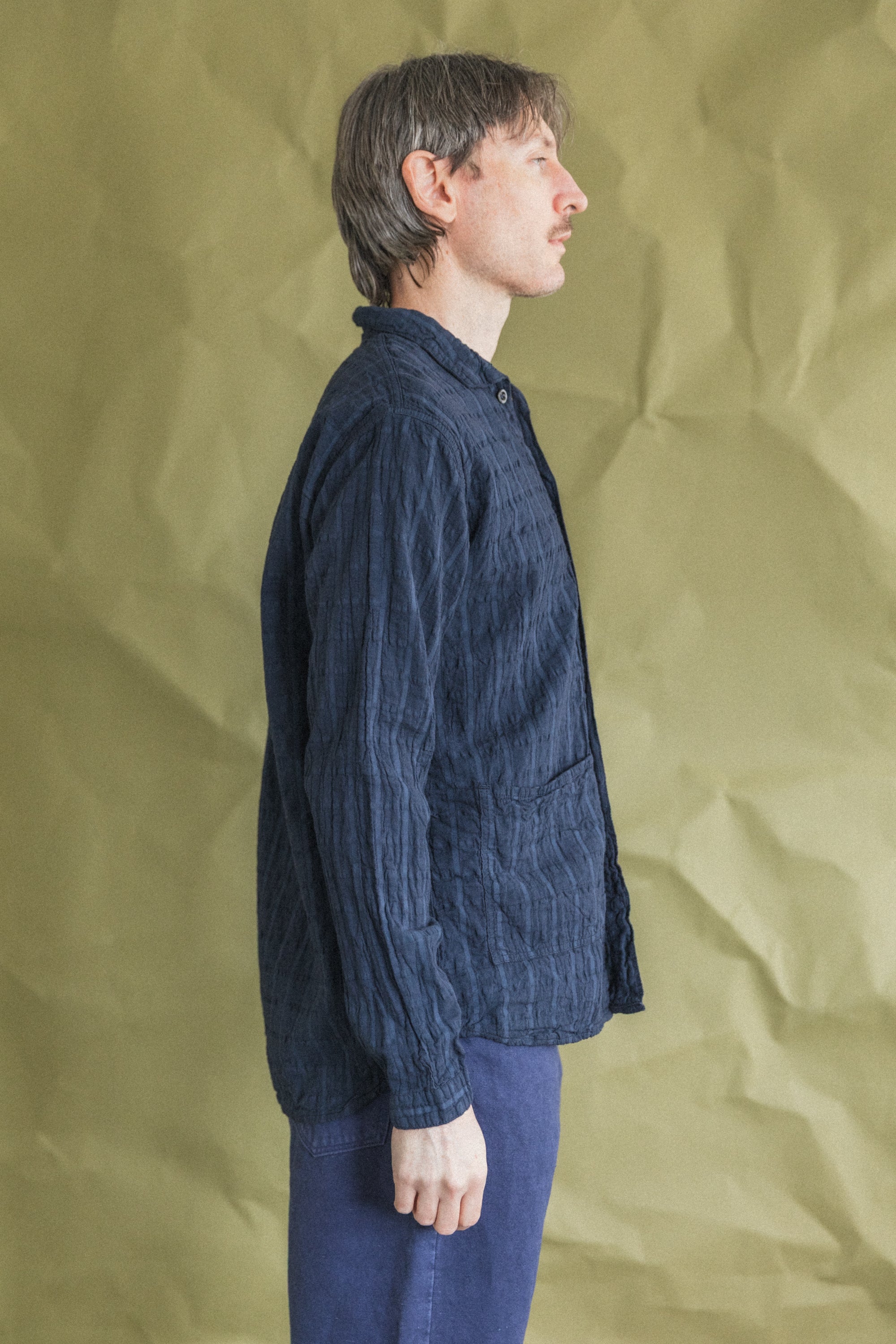 FLIPPED COLLAR SHIRT IN HADAL BLUE AIRBAG CAMBRIC