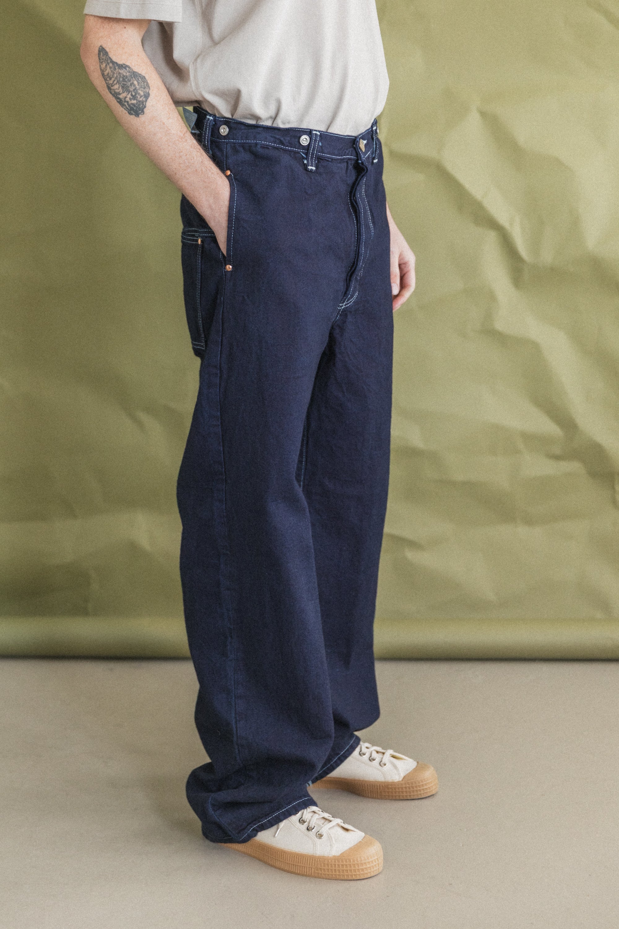 TYPE 156 SPLIT BACK JEANS IN RINSED DOUBLE INDIGO BROKEN TWILL