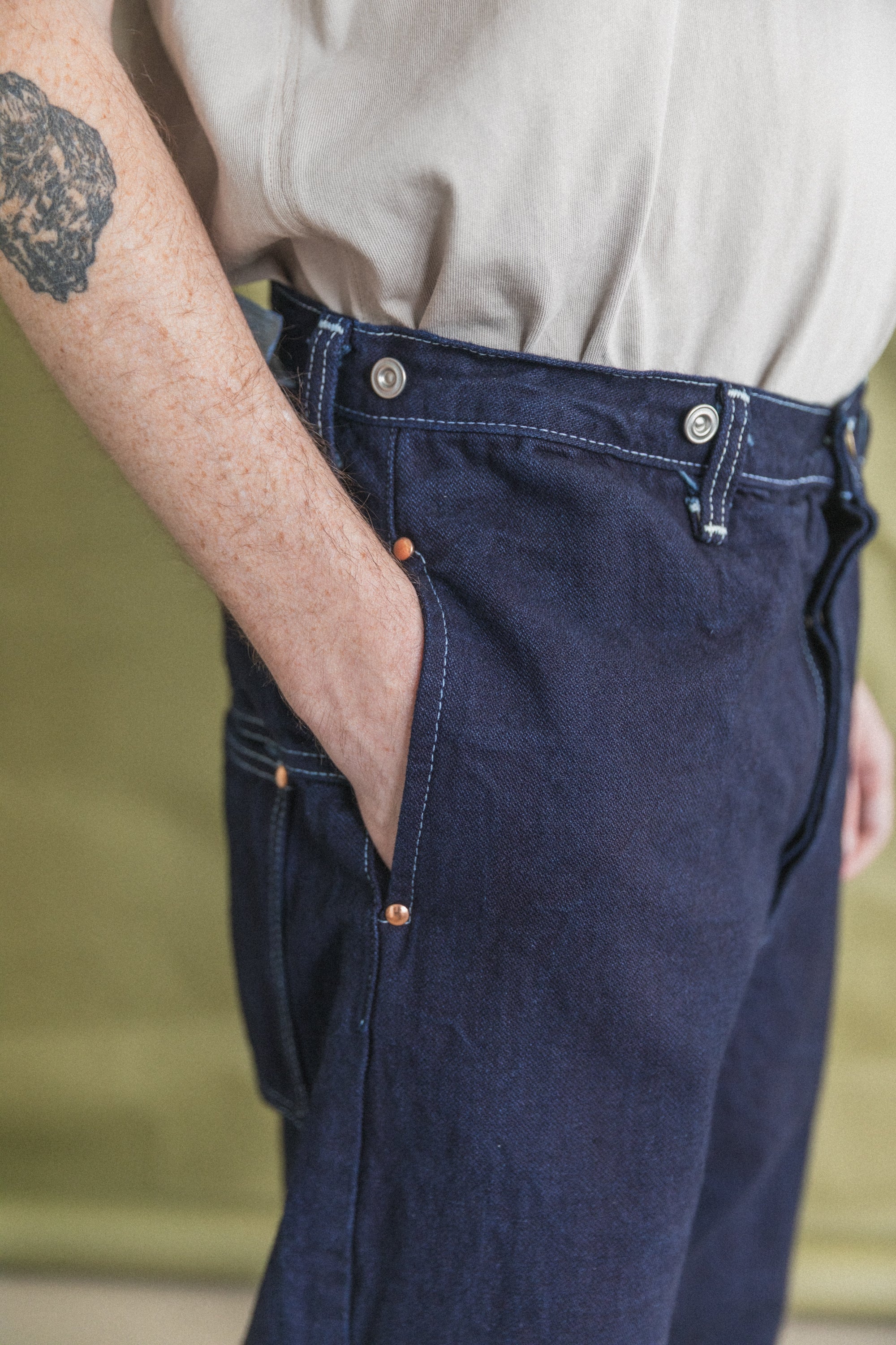TYPE 156 SPLIT BACK JEANS IN RINSED DOUBLE INDIGO BROKEN TWILL