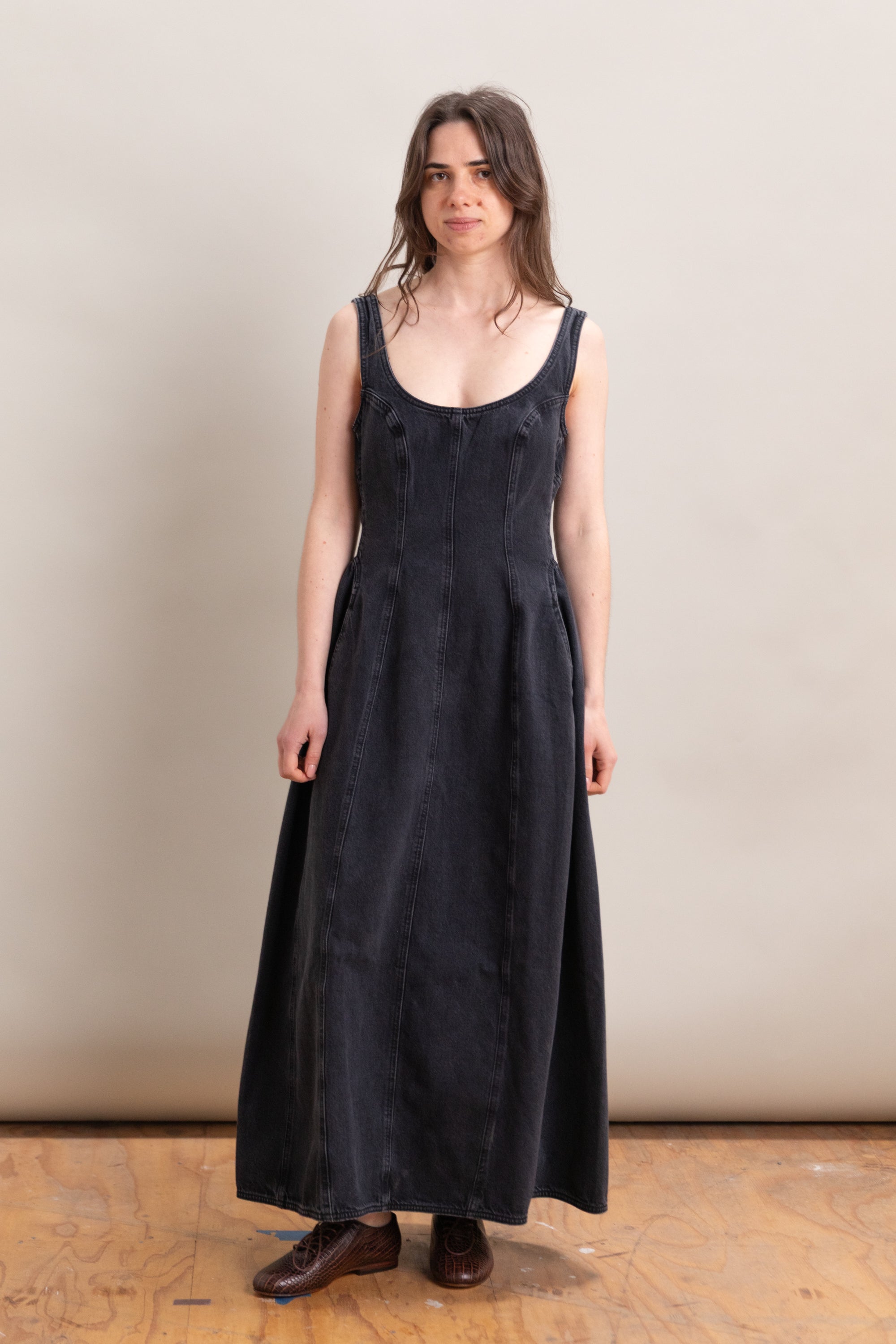 COCOON BUSTIER DRESS IN HURRICANE DENIM