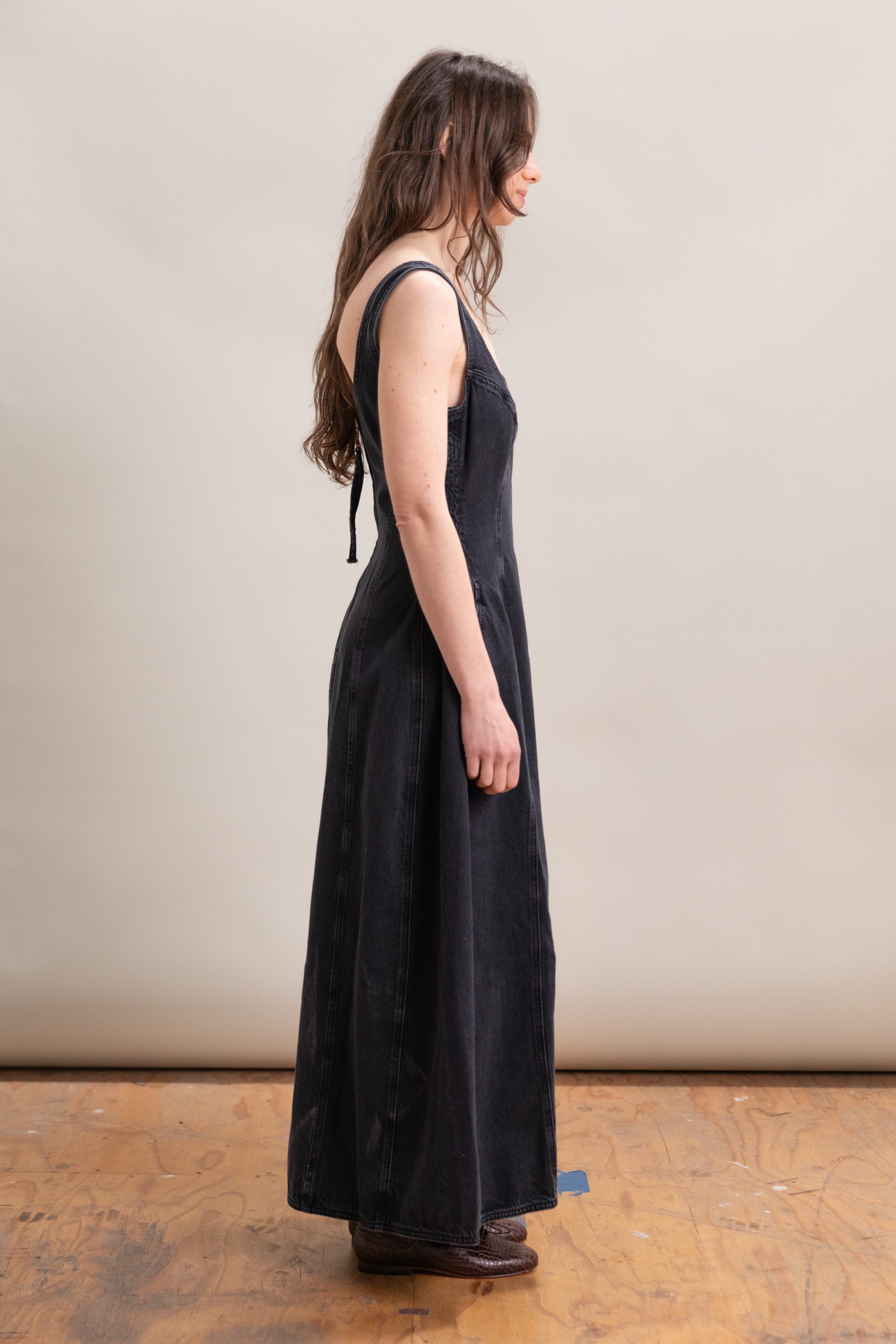 COCOON BUSTIER DRESS IN HURRICANE DENIM