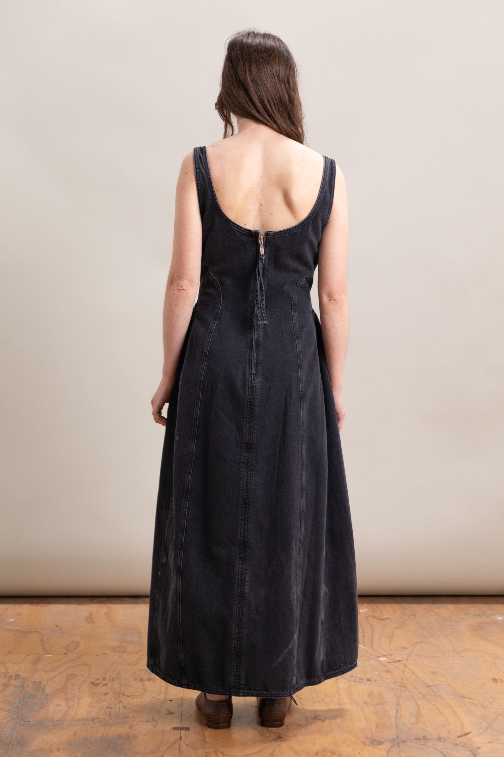 COCOON BUSTIER DRESS IN HURRICANE DENIM
