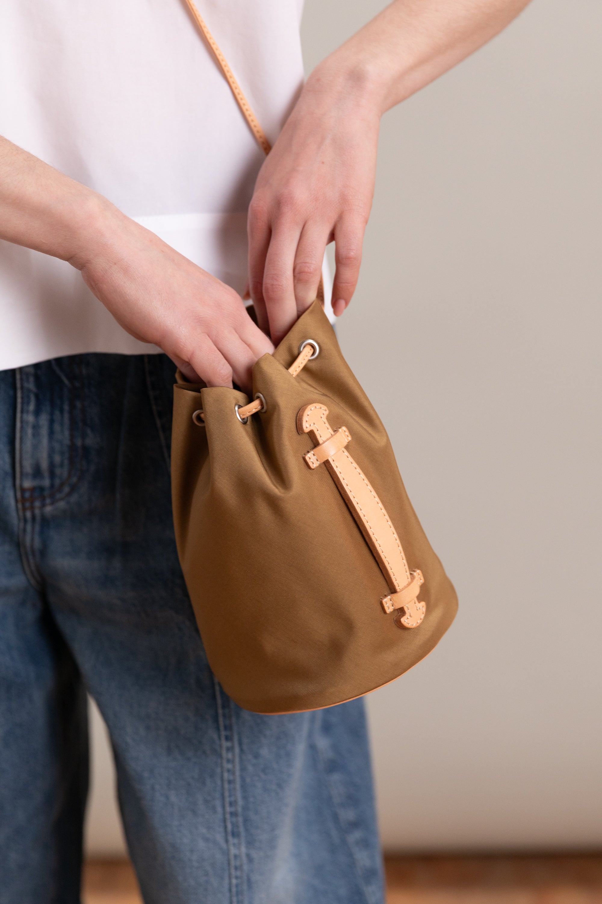 CORDURA NYLON SMALL SHOULDER BAG IN CAMEL