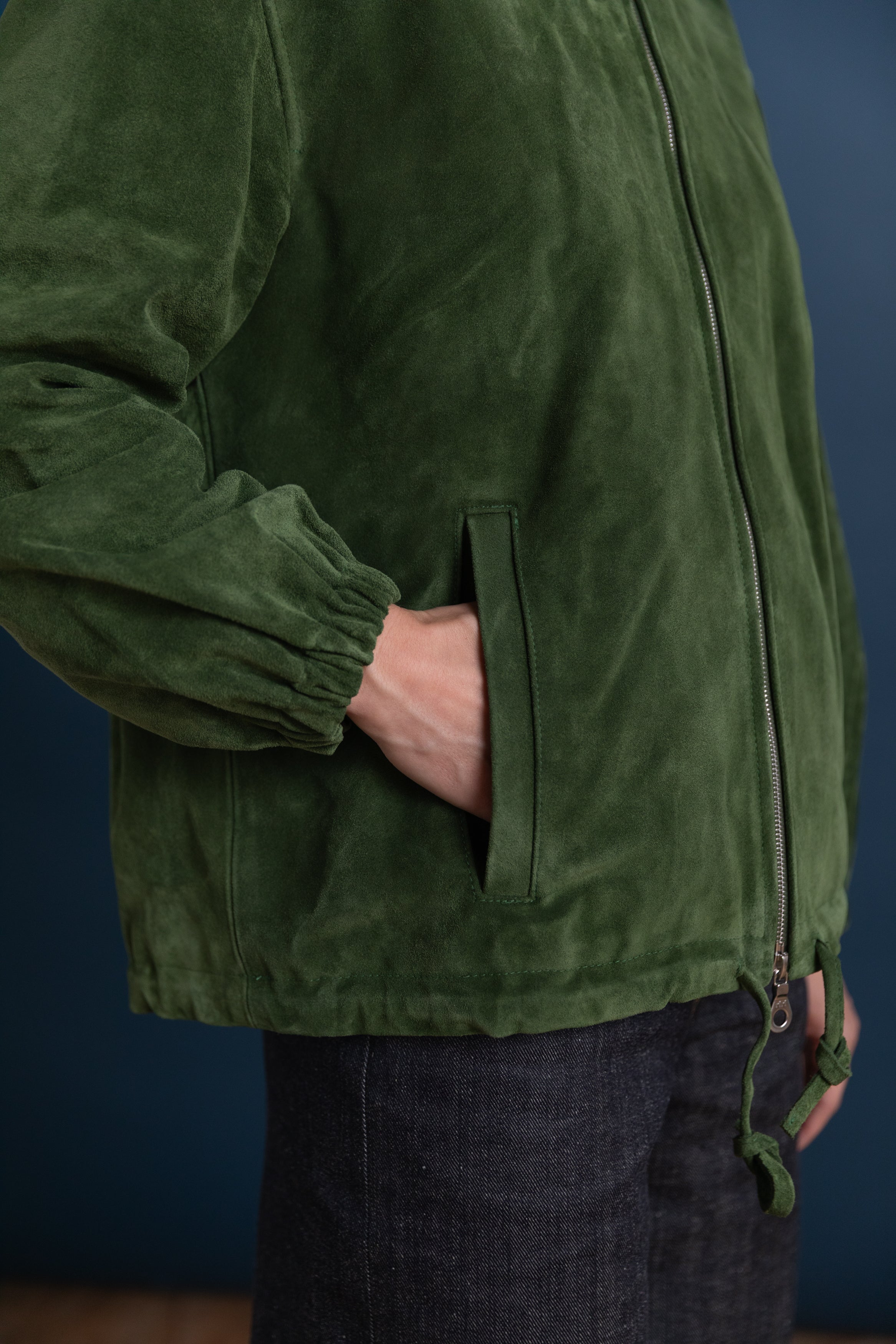MILES ZIP-UP IN ITALIAN OLIVE SUEDE