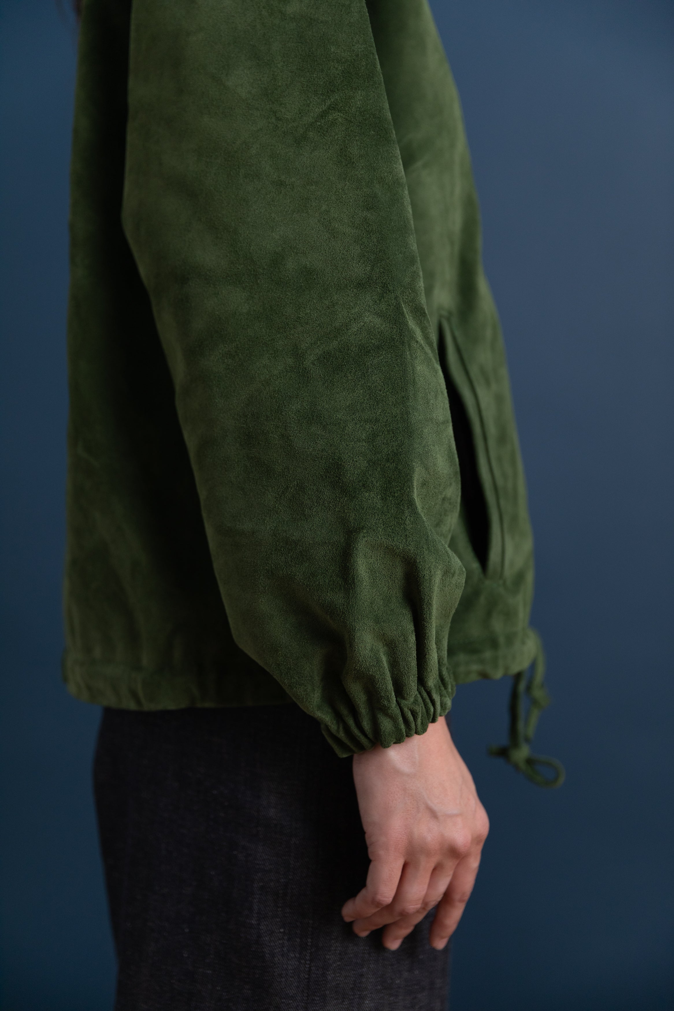 MILES ZIP-UP IN ITALIAN OLIVE SUEDE