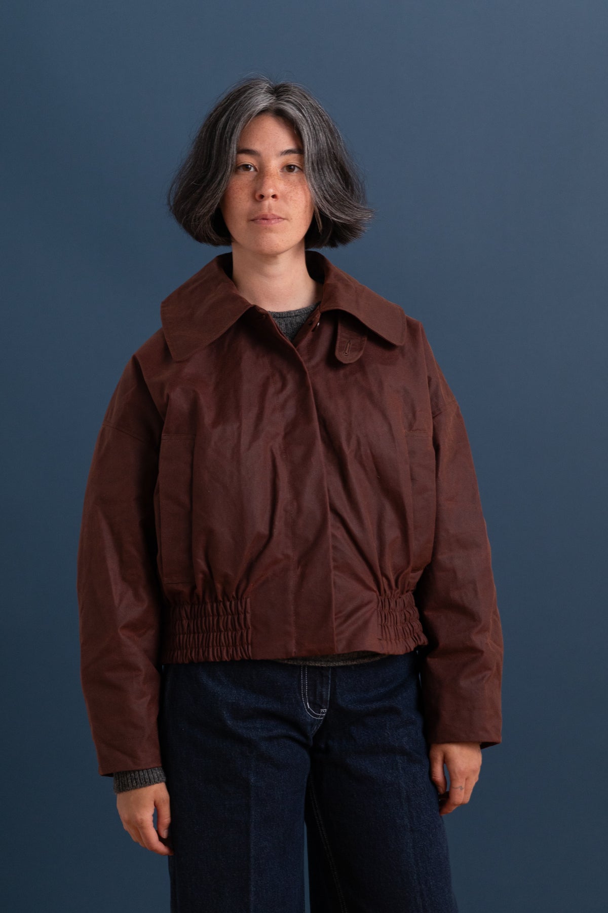 NARA JACKET IN CHESTNUT BRITISH WAXED OILSKIN COTTON